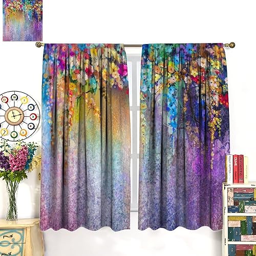 Miniatura 522 de Retro 70s Floral Blackout Window Curtains, Watercolor Flower Plant Rustic Modern Style Pattern Window Drapes, for Bedroom Living Room 42x45in 2