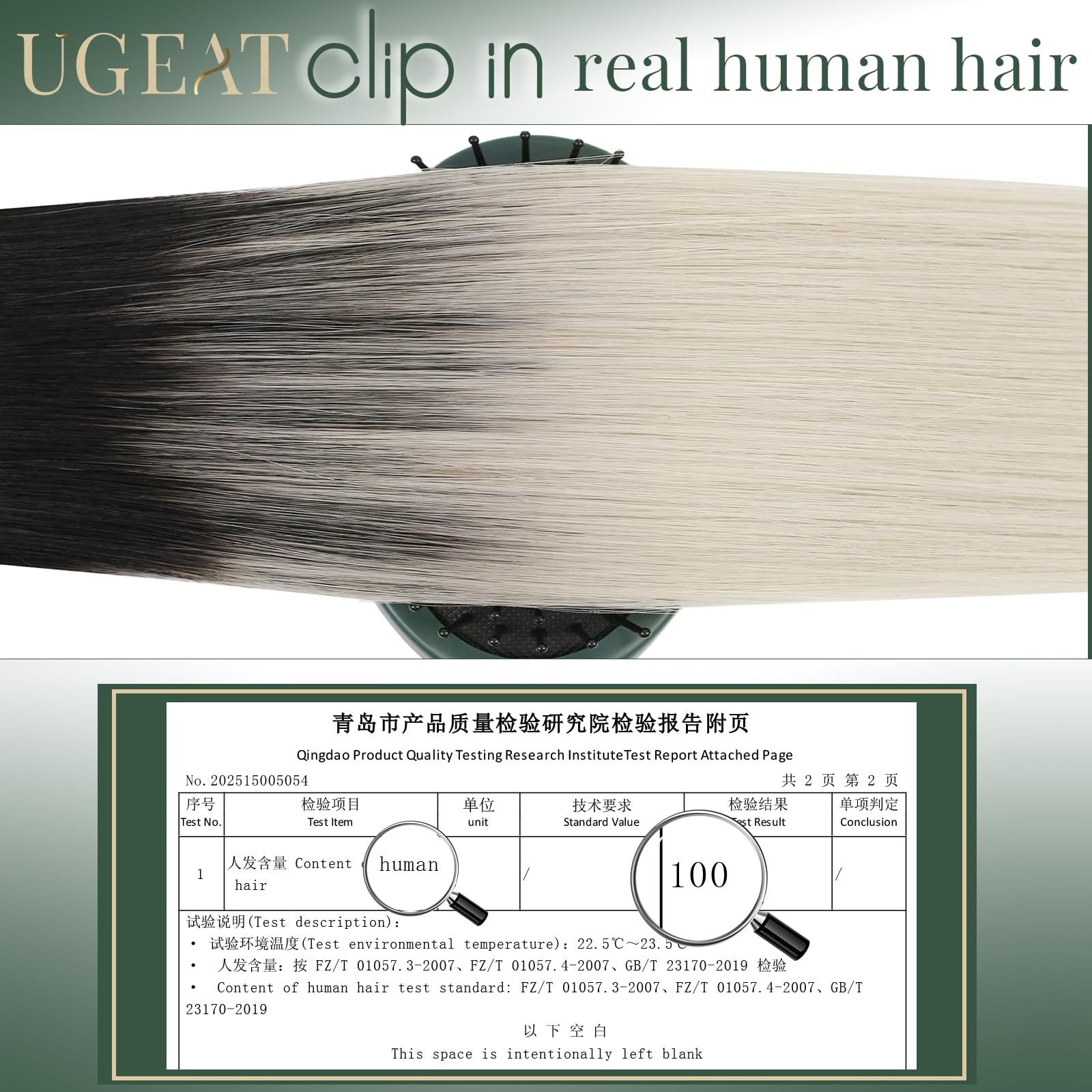 Ugeat Przedłużanie Włosów Clip in, Włosy Ludzkie, Ombre Naturalna Czerń do Blondu, 35 cm 7 sztuk 105g, Włosy Clip in Extensions Platynowy Blond, Remy Naturalne Proste