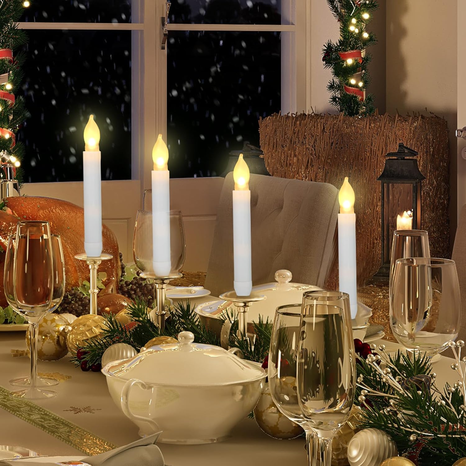 Macarrie 108 Pieces Flameless LED Taper Candles Battery Operated Candles, Flickering Light Electric Handheld Candlesticks, Halloween Christmas Church Party Weddings Decoration(White, Warm White Light) - Image 5