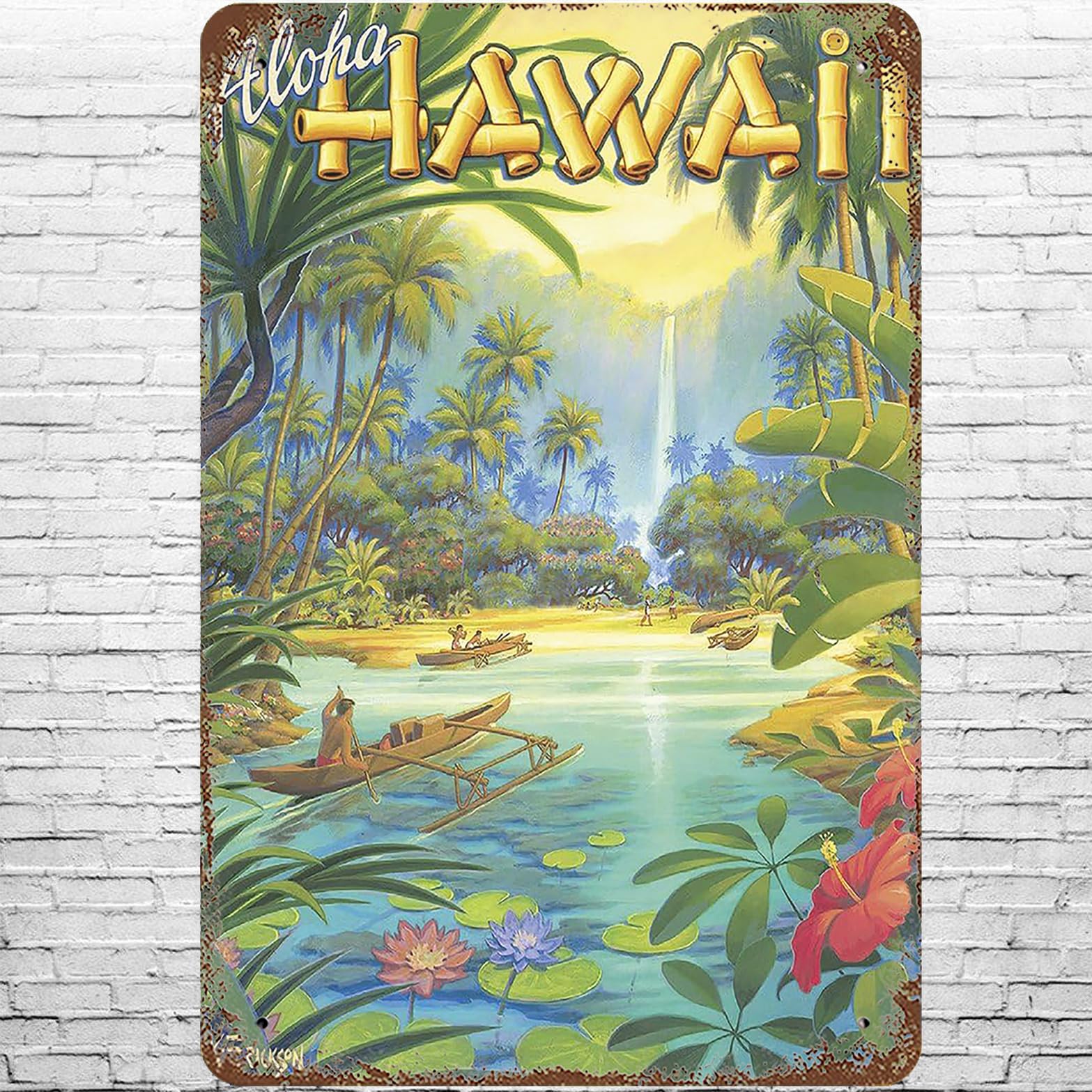 Spread the ALOHA! ビンテージアート　作家サイン入り Amazon.com: Metal Sign 8