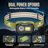 Vista 2 de Mossy Oak 600 Lumens LED Headlamp, Dual Power Source, Motion Sensor Head Lamp with Magnetic Base, Stepless Dimming, Memory Mode for Camping