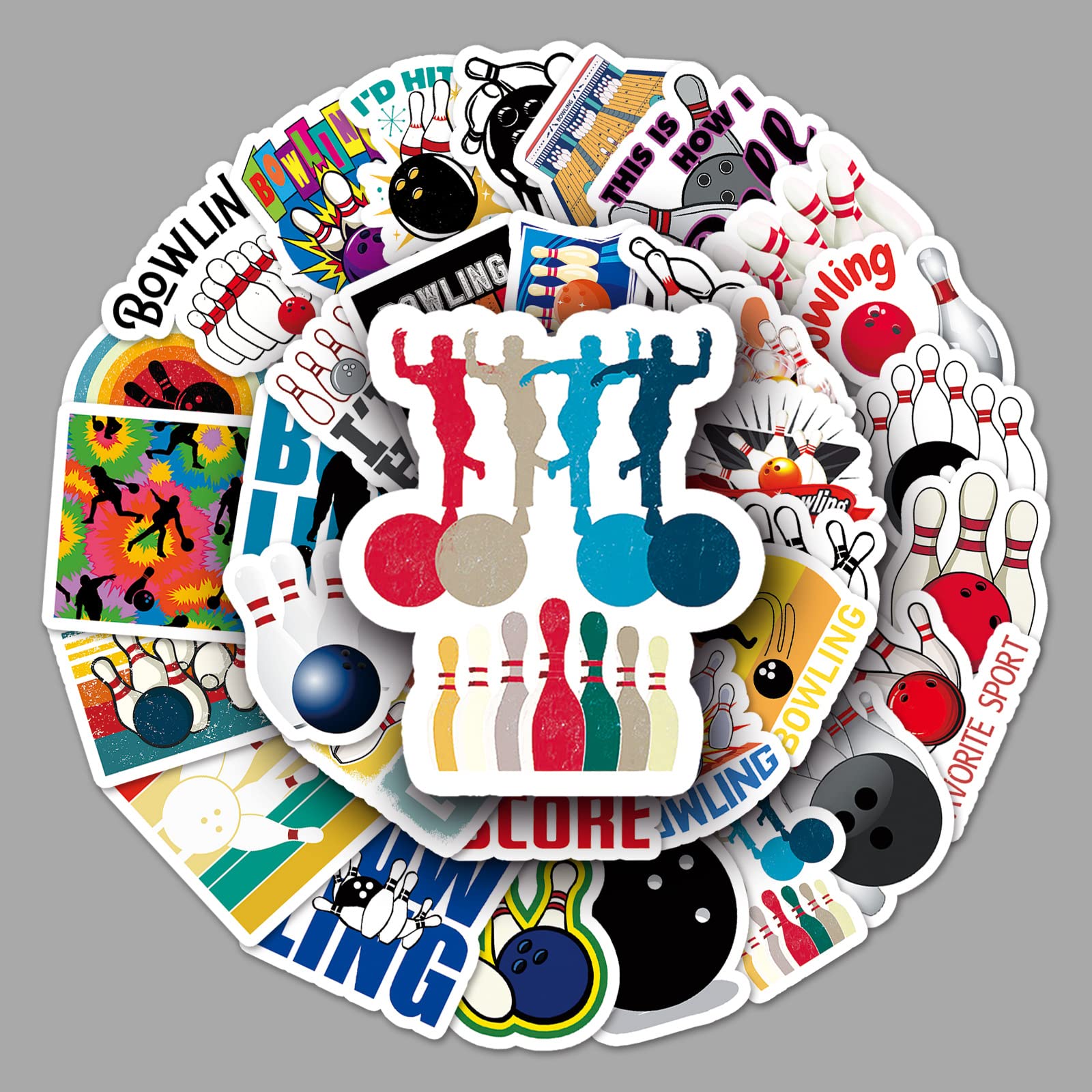 50PCS Bowling Stickers - Vinyl Skateboard Guitar Door Laptop Luggage Car Bike Water Bottle Birthday Party Supplies