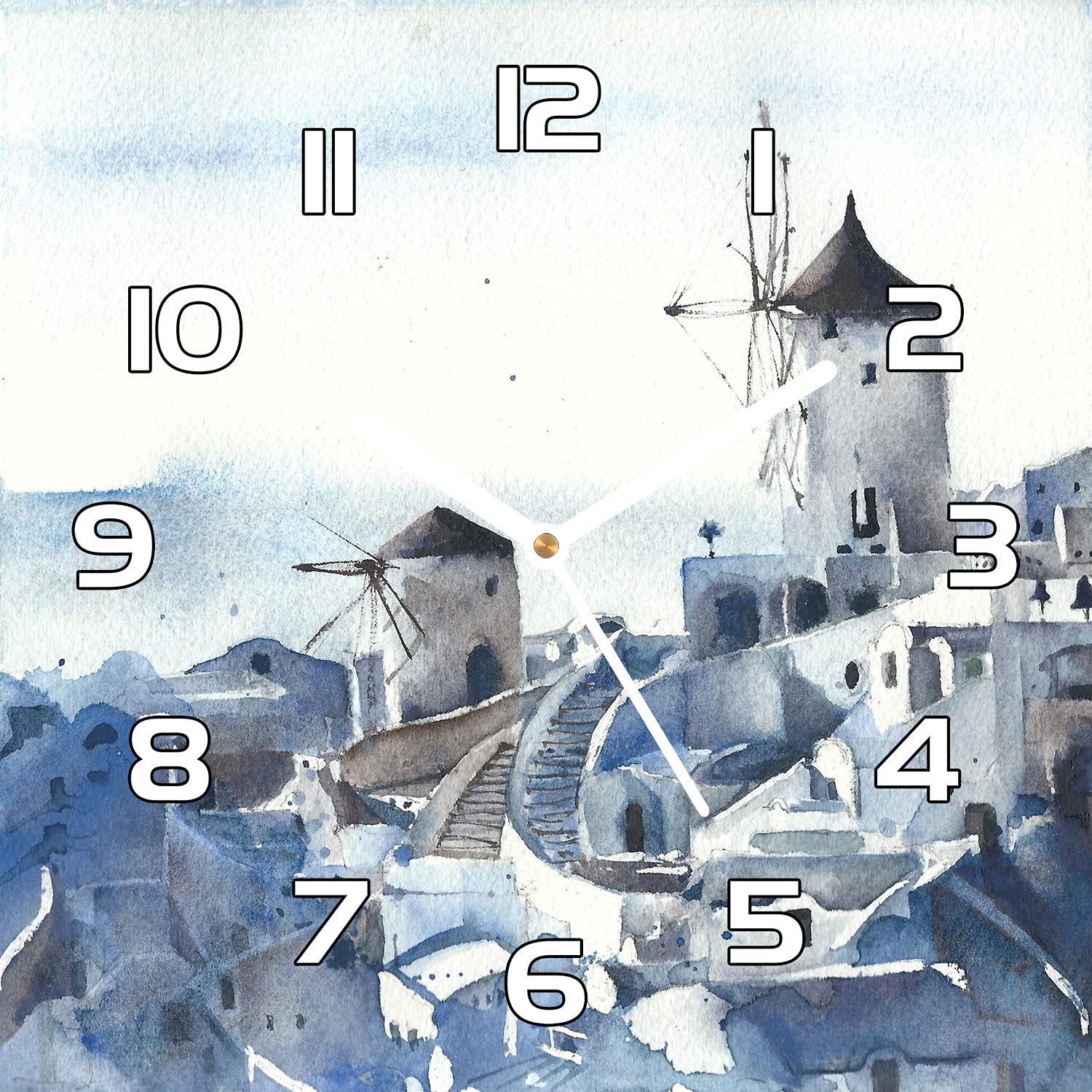 Horloge en verre cuisine et salon moderne décor Santorin Grèce 30x30cm Coloray