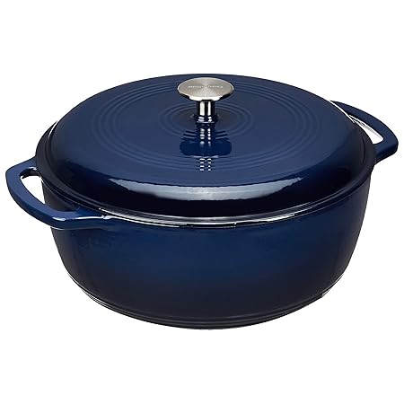 Amazon Basics Enameled Cast Iron Covered Round Dutch Oven, 7.3-Quart, Navy