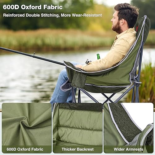 Miniatura 4 de Silla de campamento de gran tamaño, sillas de campamento acolchadas plegables portátiles con bolsillo lateral, soporte para tazas, soporte
