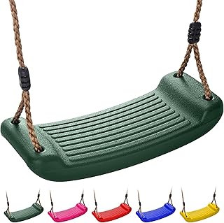 Kids Garden Swing Seat Replacement - Childrens Replacement Swing Seat with Adjustable Rope - Weather Resistant Plastic Outdoor Playground Accessory or Climbing Frame Accessories