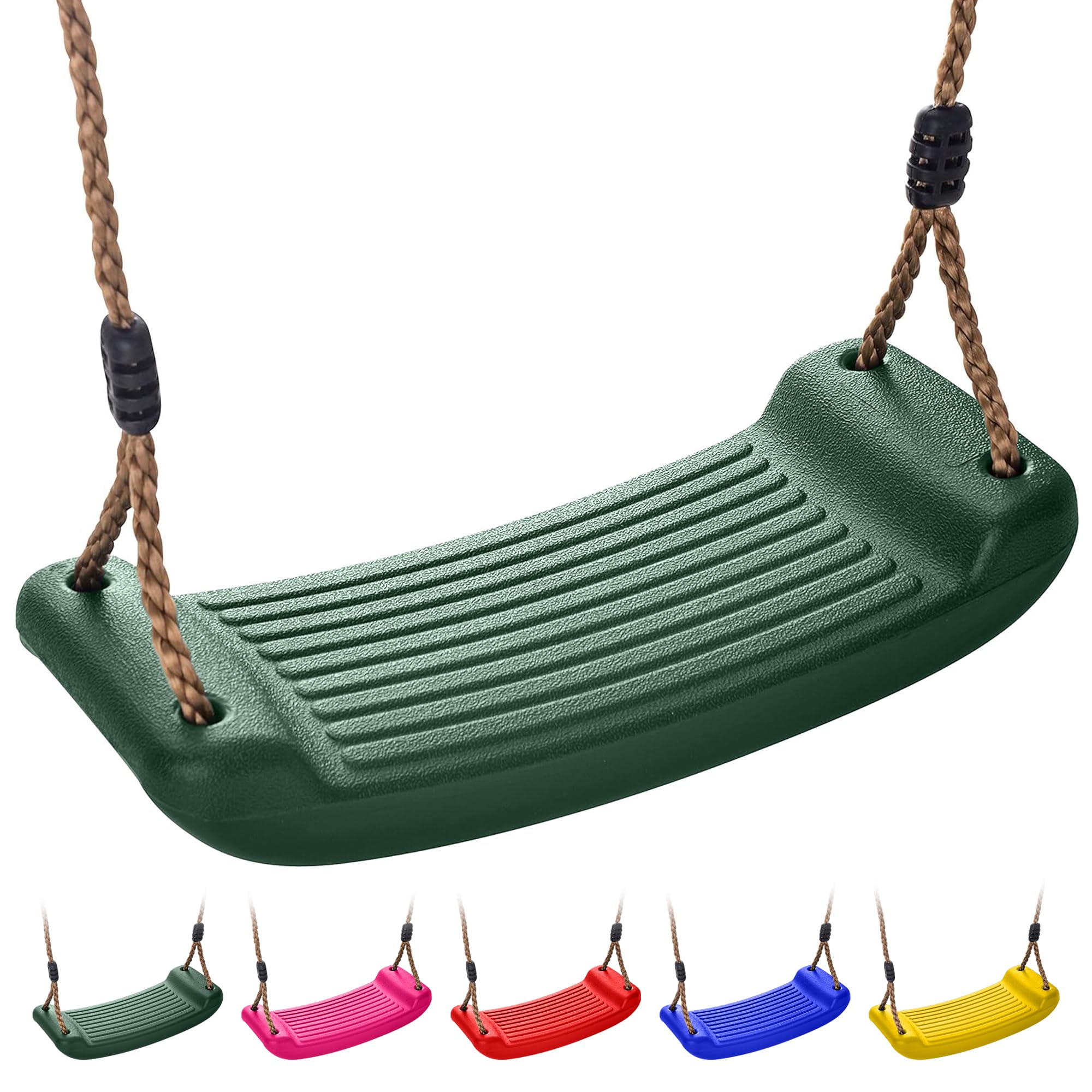 Kids Garden Swing Seat Replacement - Childrens Replacement Swing Seat with Adjustable Rope - Weather Resistant Plastic Outdoor Playground Accessory or Climbing Frame Accessories