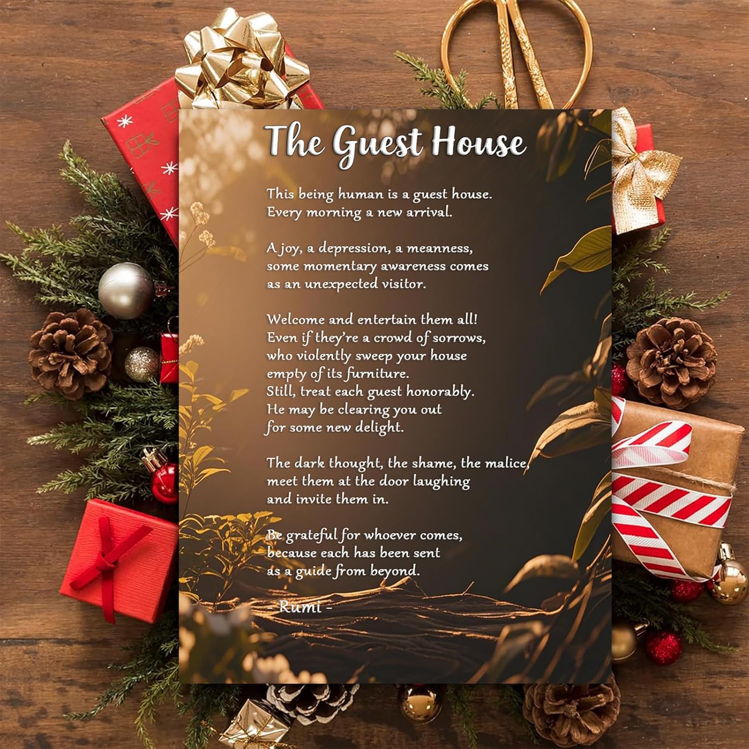 The Guest House Poem Canvas Wall Art Print Rumi Poetry Room Decor - Great Gift for Poetry Fans Ready to Hang Home Office，Living Room，or Personal Space Framed 12 * 18 Inch