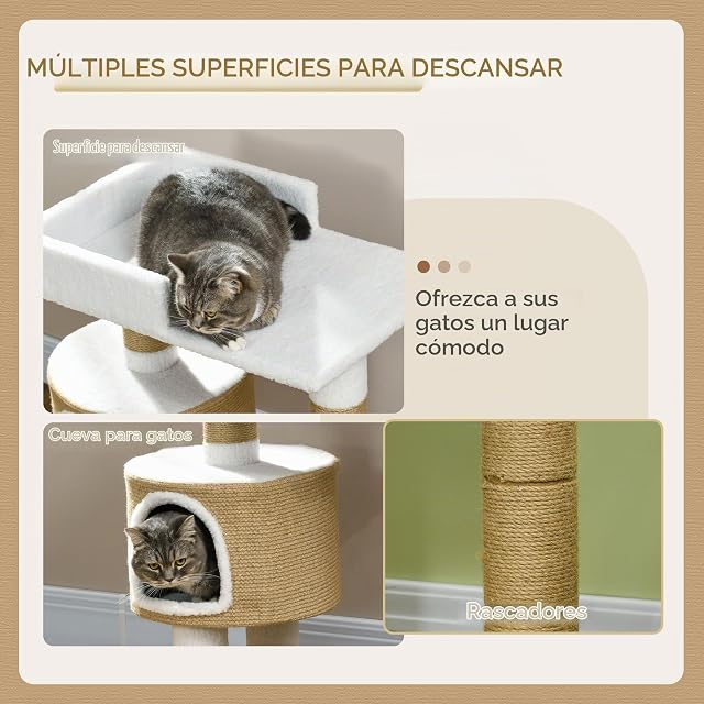 Foto 4 de 8 de PawHut Árbol para Gatos 79cm pequeño para Gatos hasta 8kg Marrón/Blanco
