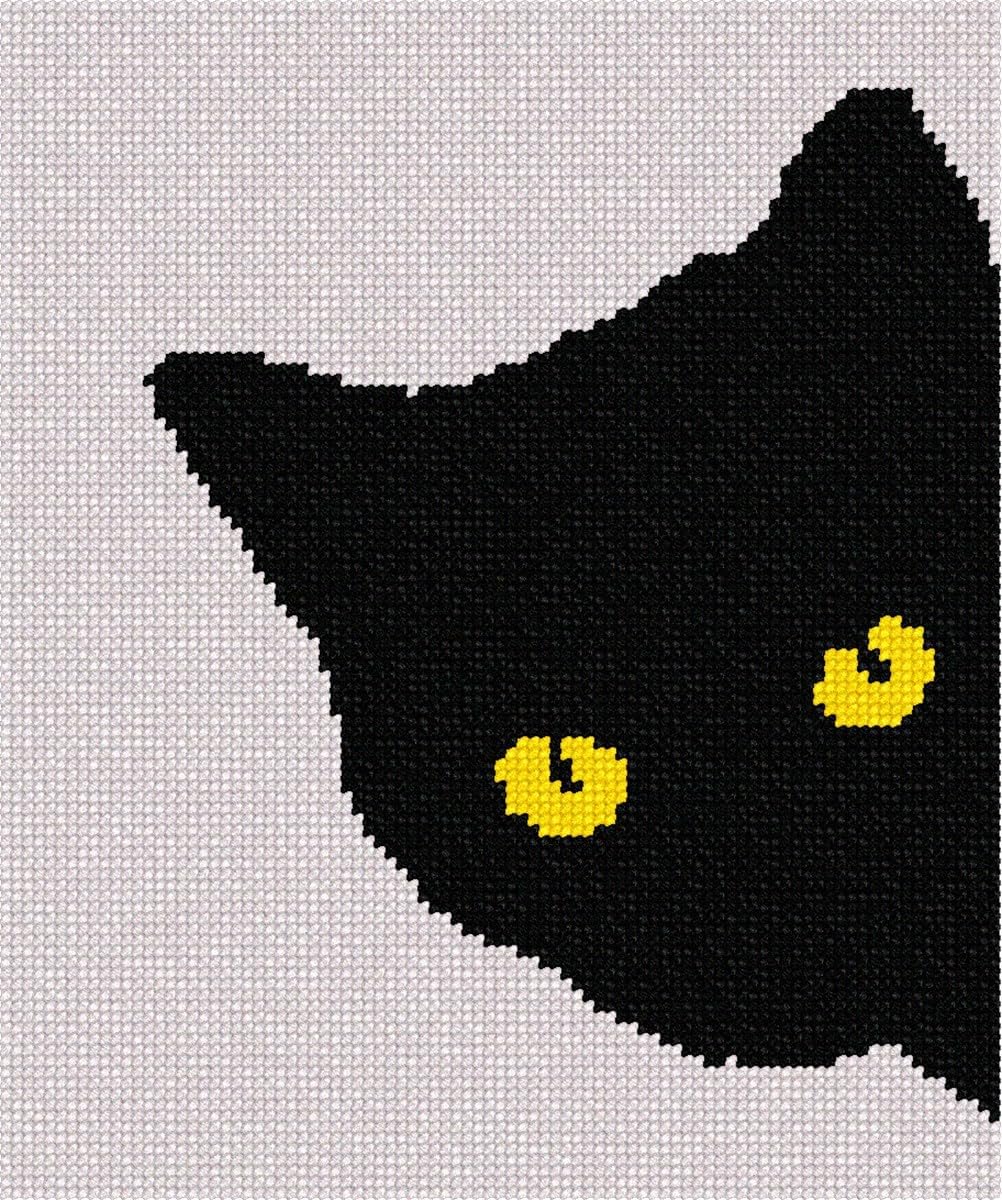 Pepita Needlepoint Canvas: Cat Around Corner Yellow Eyes, 7" x 8"
