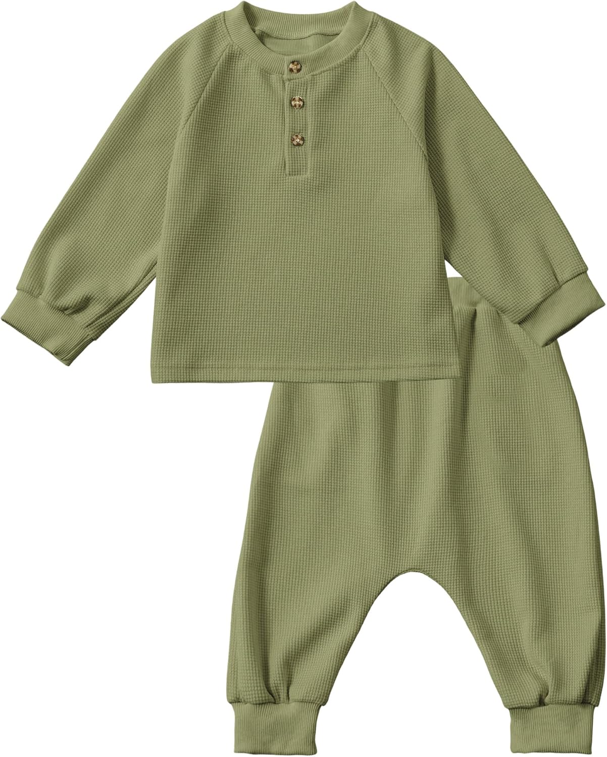 Toddler Baby Waffle Long Sleeve Sweatshirt ButtonTop Jogger Pants Set Cute Fall Winter Clothes Set Outfits - Image 5