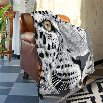 Batmerry Cute Leopard in Grey Throw Blanket for Couch Sofa Bed, Snow Face Super Soft Warm Blankets Decor Lightweight Cozy Travel Camping Blanket All-Season 60 X 80 in