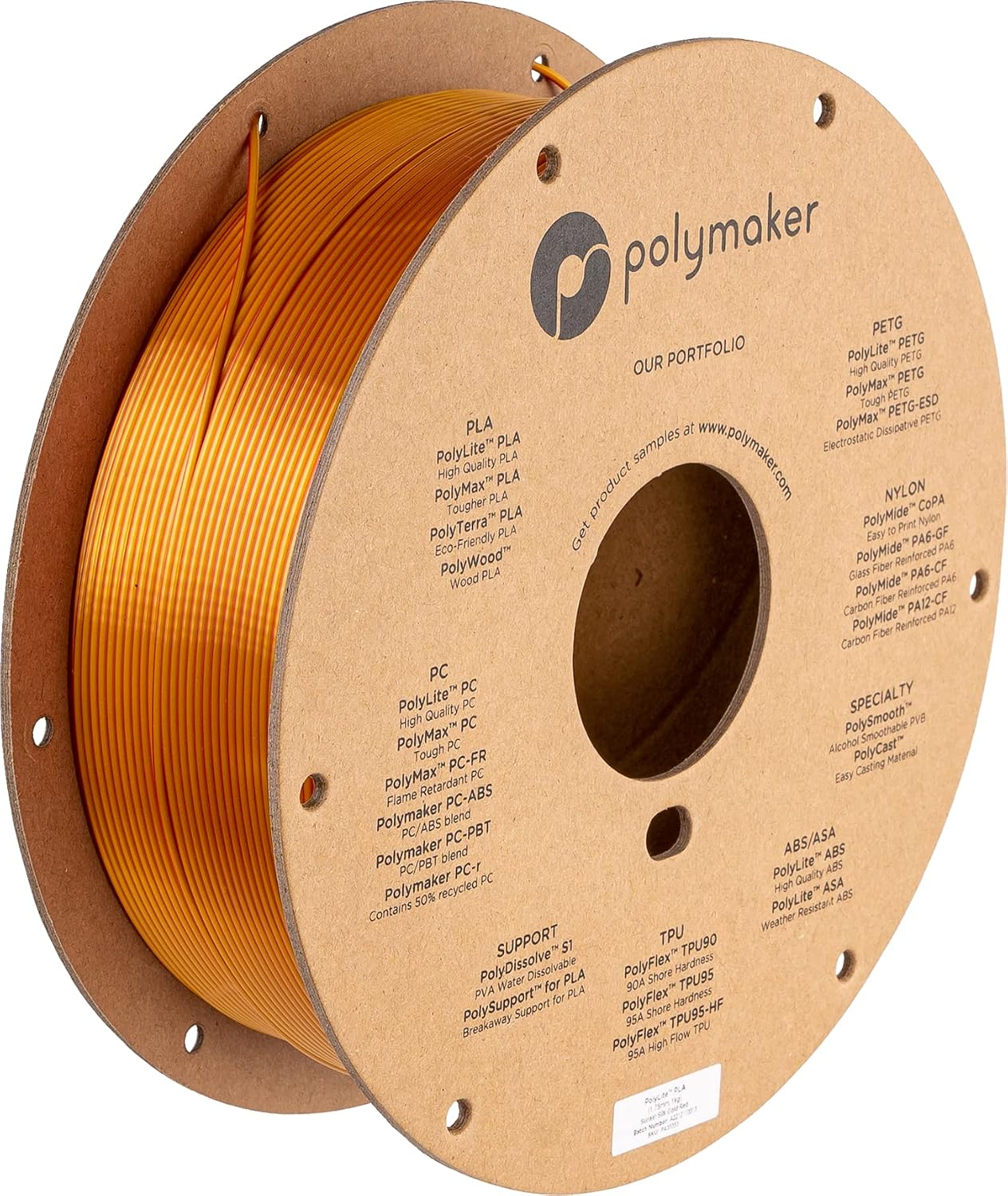 Polymaker Dual Color Silk PLA Filament 1.75mm Gold-Red, Coextrusion Shiny PLA 3D Printer Filament Dichromatic 1kg - Silk Filament 1.75 PLA 2 Colors, Dimensional Accuracy +/- 0.03mm (Sunset)