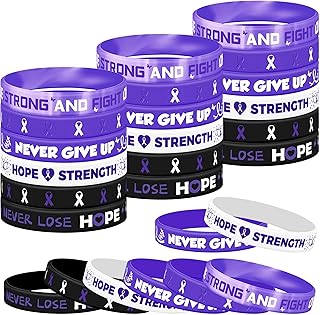 Lesnala 48 PCS Purple ribbon awareness silicone bracelets Motivational elastic rubber wristband for Domestic Violence Epilepsy Suicide Colon Cancer Cerebral Palsy Lupus 6 Styles