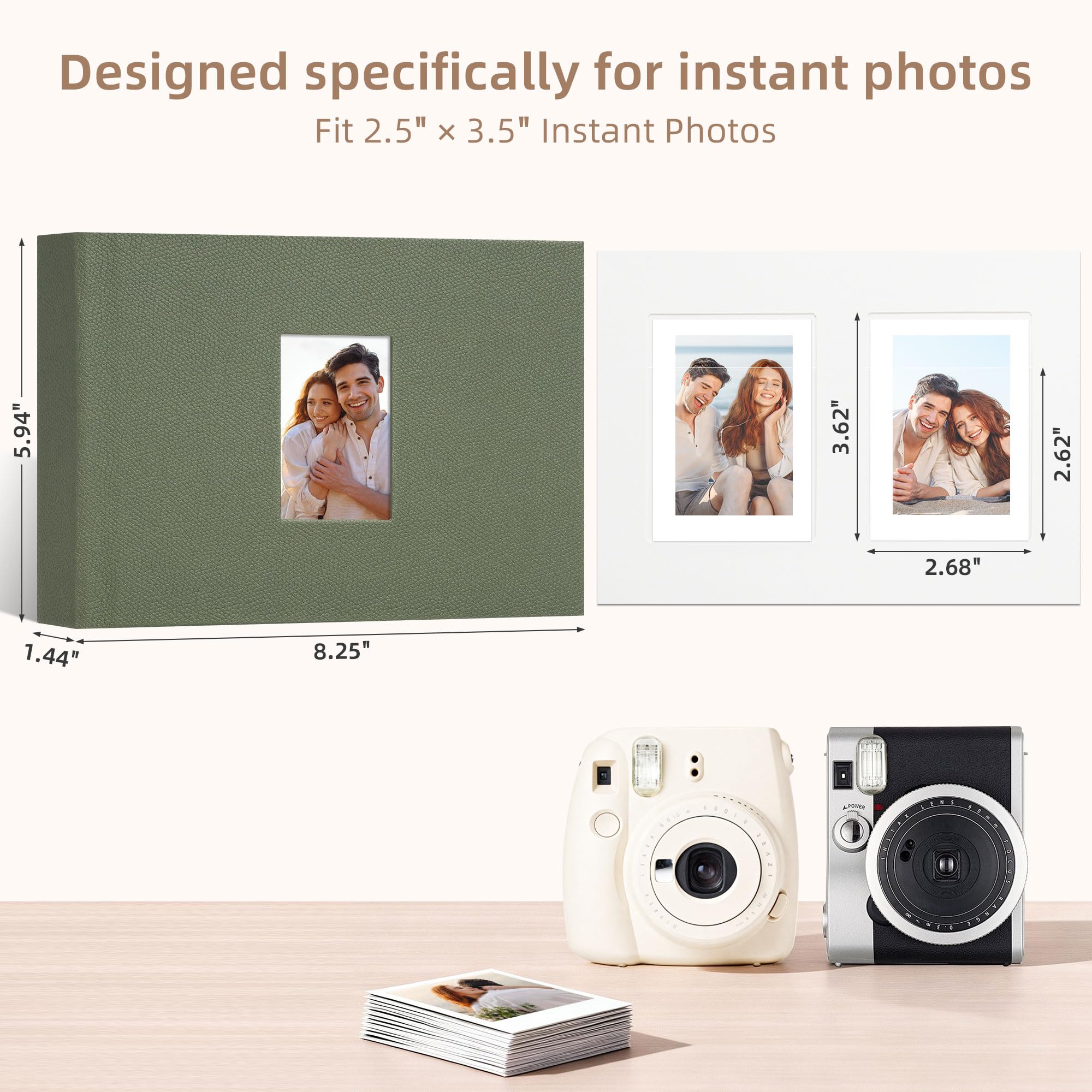 Vienrose Polaroid - Album fotografico con copertina in pelle PU, 64 tasche, con spazio per scrivere per foto da 2 x 3, adatto per fotocamere istantanee Fujifilm Instax Mini, colore: verde