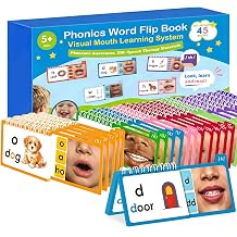 Phonics Flip Books with Visual Mouth Cues - 45 Word Family Build Books, Phonics Flash Cards for Learn to Read Activities, Preschool Kindergarten Reading, Kids Ages 3+