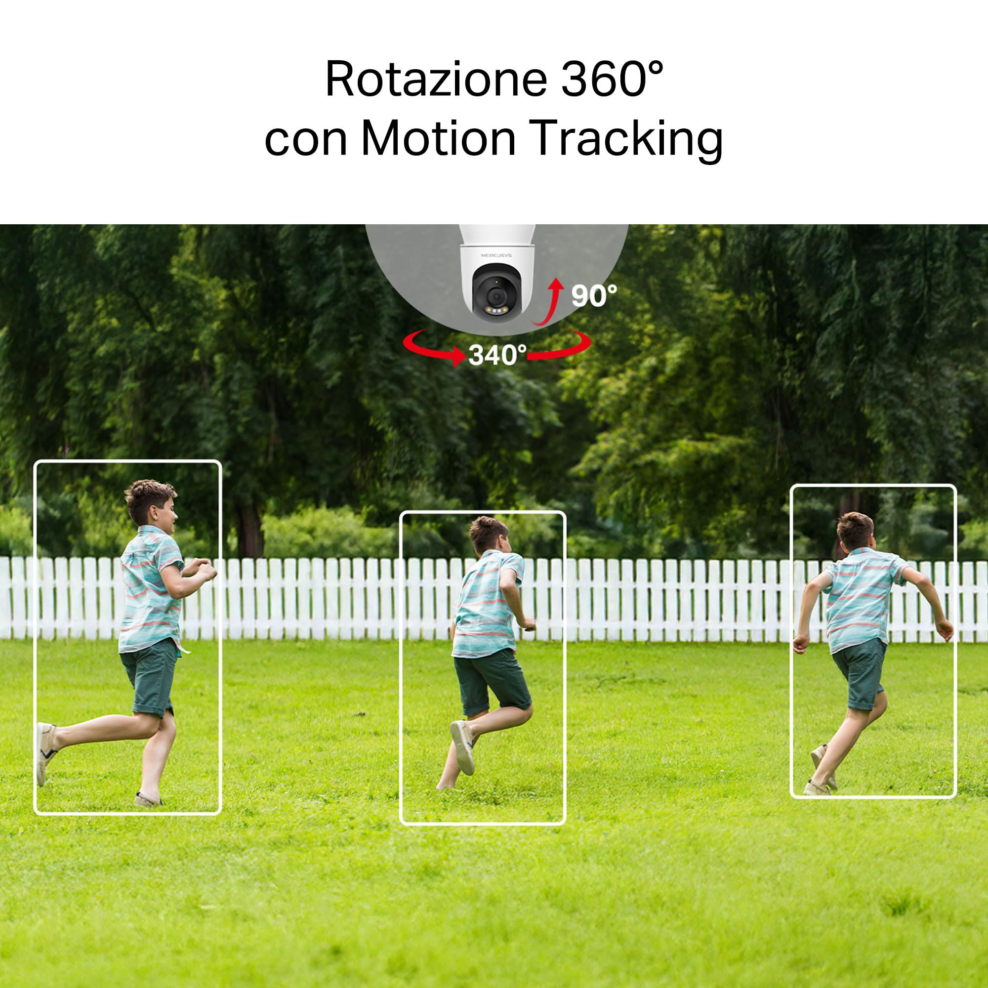 MERCUSYS MC500 Telecamera WiFi Esterno FHD, Videocamera Sorveglianza 360°, Visione Notturna a Colori, Audio a 2 Vie, Rilevamento/Tracciamento del Movimento delle Persone, Zona privata, microSD 512GB