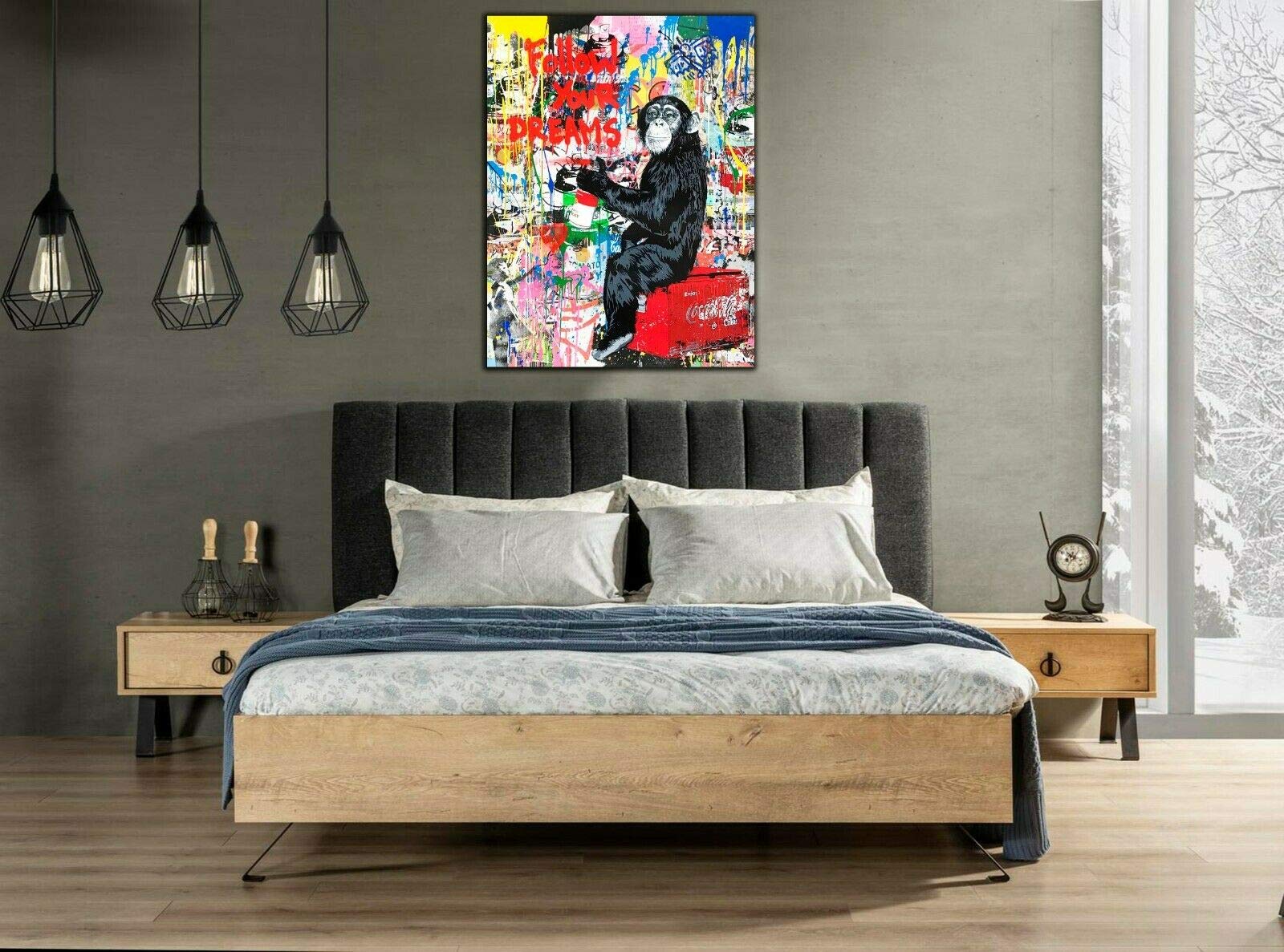 Rysunek Banksy'ego szympansa zgodnie z Twoimi marzeniami reprodukcja obrazu druk na oprawionym płótnie sztuka ścienna dekoracja domu 30 cali x 20 cali (76 x 50 cm) - 18 mm głębokość