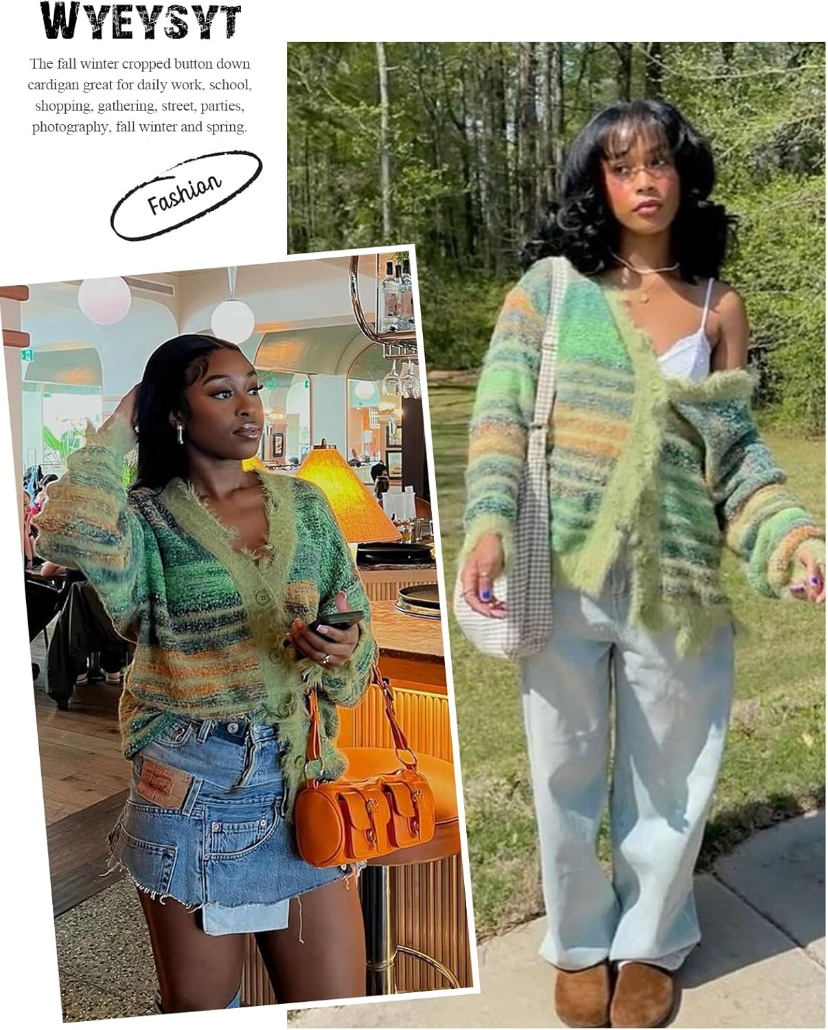 Wyeysyt Women Cardigan Sweater Oversized Open Front Casual Knit Cardigan Unisex Pinstripe Y2k Sweater - Image 4