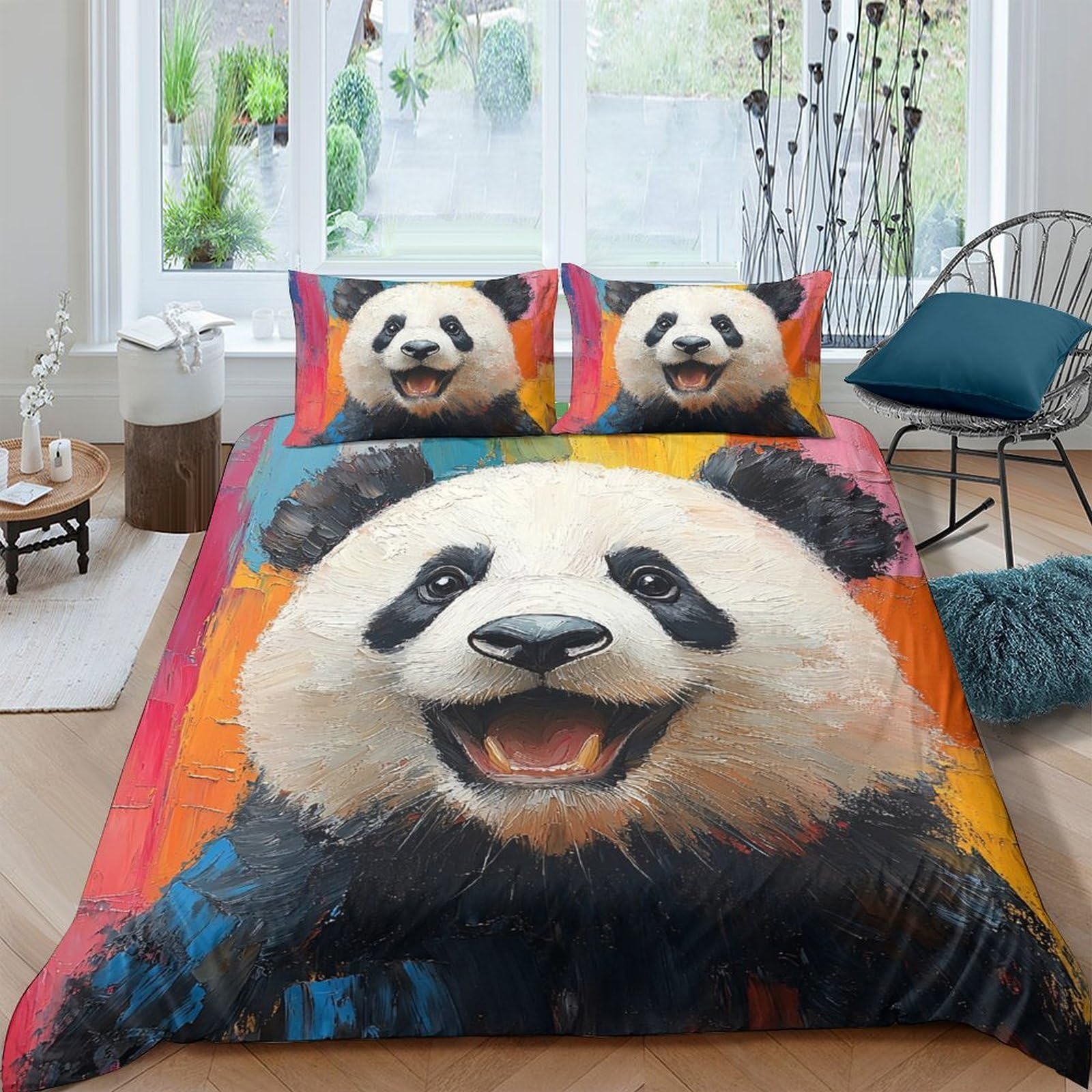 Ctjqhvkz Style-4 3D Printed Smiling Panda Fitted Sheet Microfiber Colourful Animal Bed Cover For Bedroom Dorm Mattress Decor Single（135X200cm）