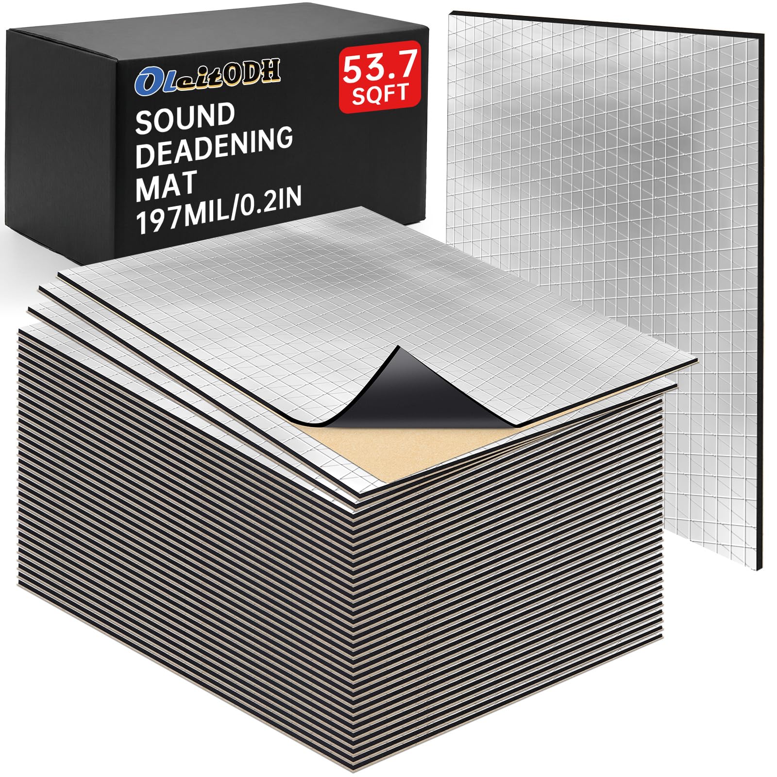 35 PCS Car Sound Deadening Material Mat - 196 mil 53.72 sqft Auto Audio Deadener Foam, Sound Dampening and Heat Insulation Mat, Noise Insulation and Vibration Dampening Material for Hood Ceiling Door