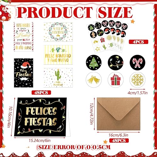 Miniatura 3 de Zhanmai 48 tarjetas españolas de Navidad con sobres, tarjetas de felicitación de Feliz Navidad, tarjetas de Navidad hispanas, tarjetas Navideñas con