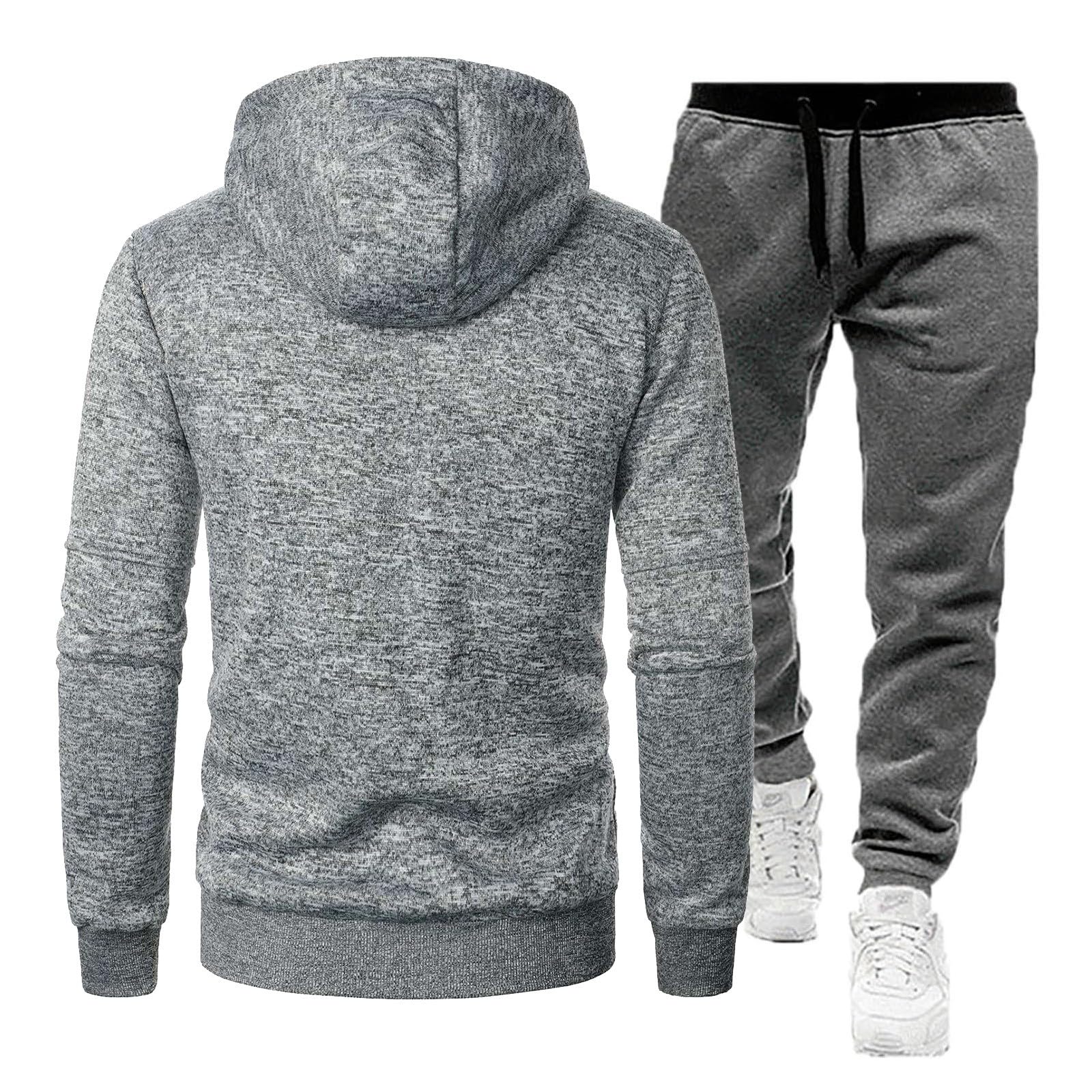 Black Friday Angebote 2024 Ab Wann Jogginganzug Herren 2-Teiliges Set Trainingsanzüge Atmungsaktiv Tracksuit Freizeitanzug Trainingshose Baumwolle Sportanzug Tracksuit Herren(#C Light Gray,L)