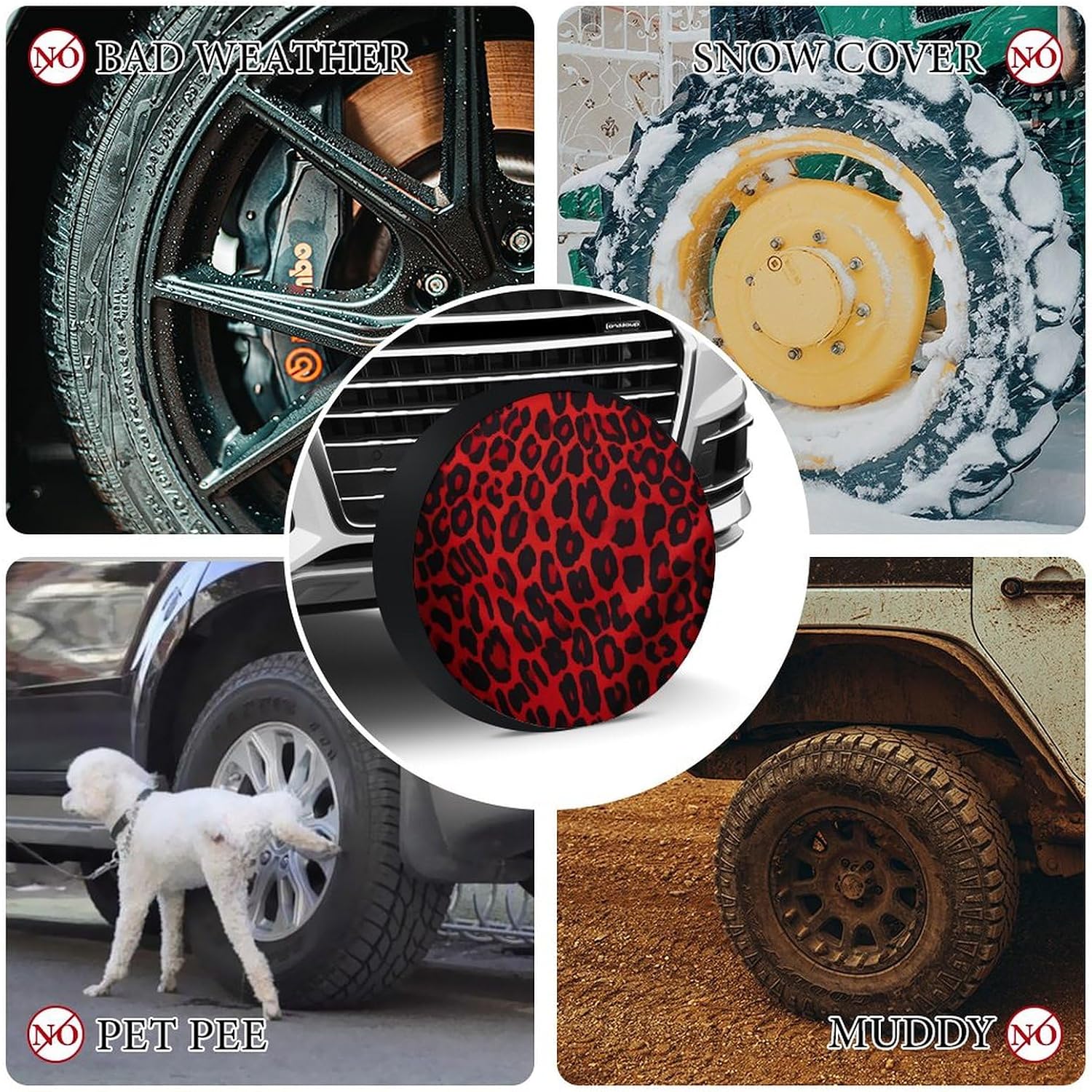 Universal Spare Tire Cover Waterproof Wheel Covers Car Tire Protector Red Leopard Pattern Wheel Protector Dustproof Wheels Tires Cover for RV SUV Truck Camper Trailer 26inch