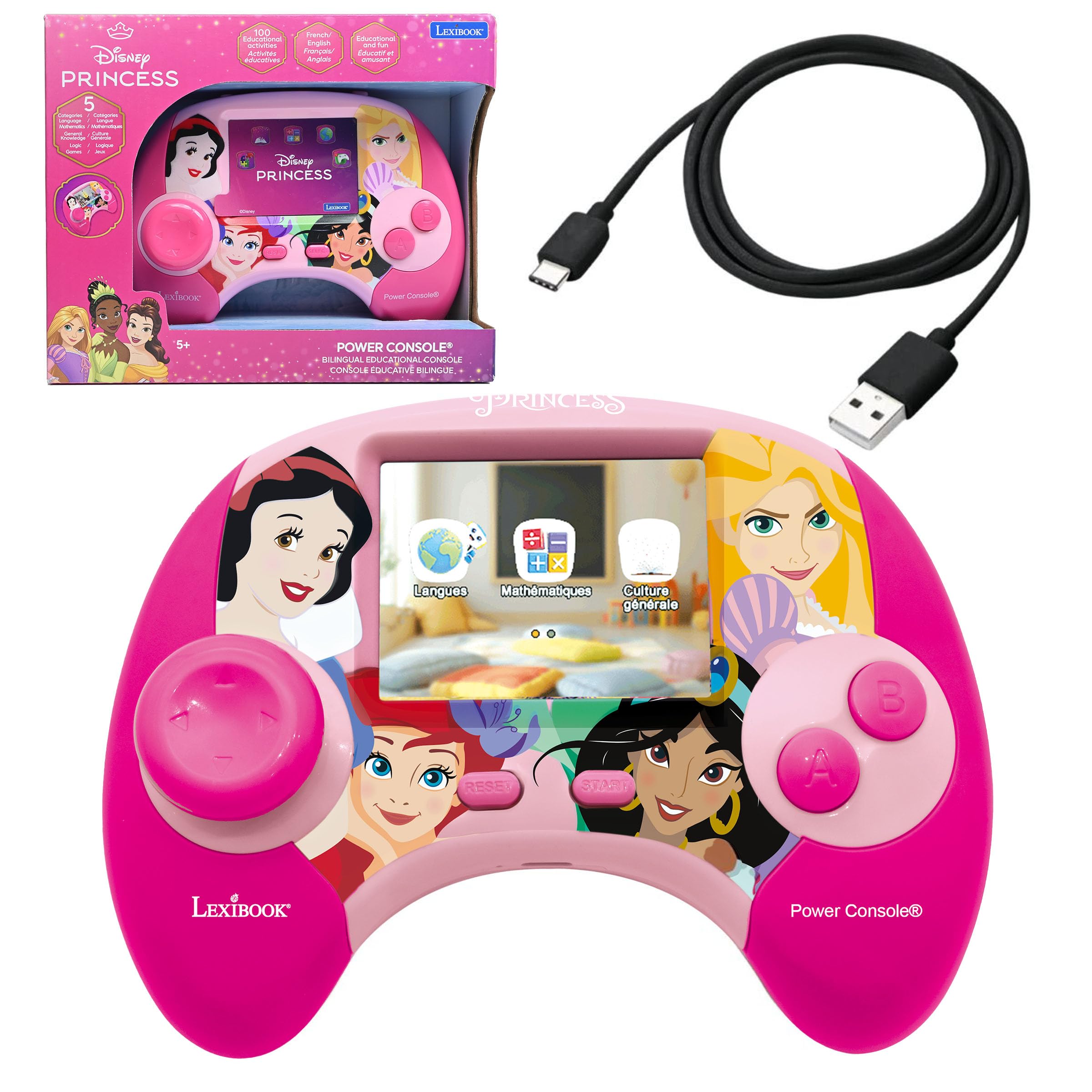 Lexibook, Disney Princess, Power Console®, Bilingual educational game console with 100 activities, French/English, Pink, JCG100DPi1 — image 1