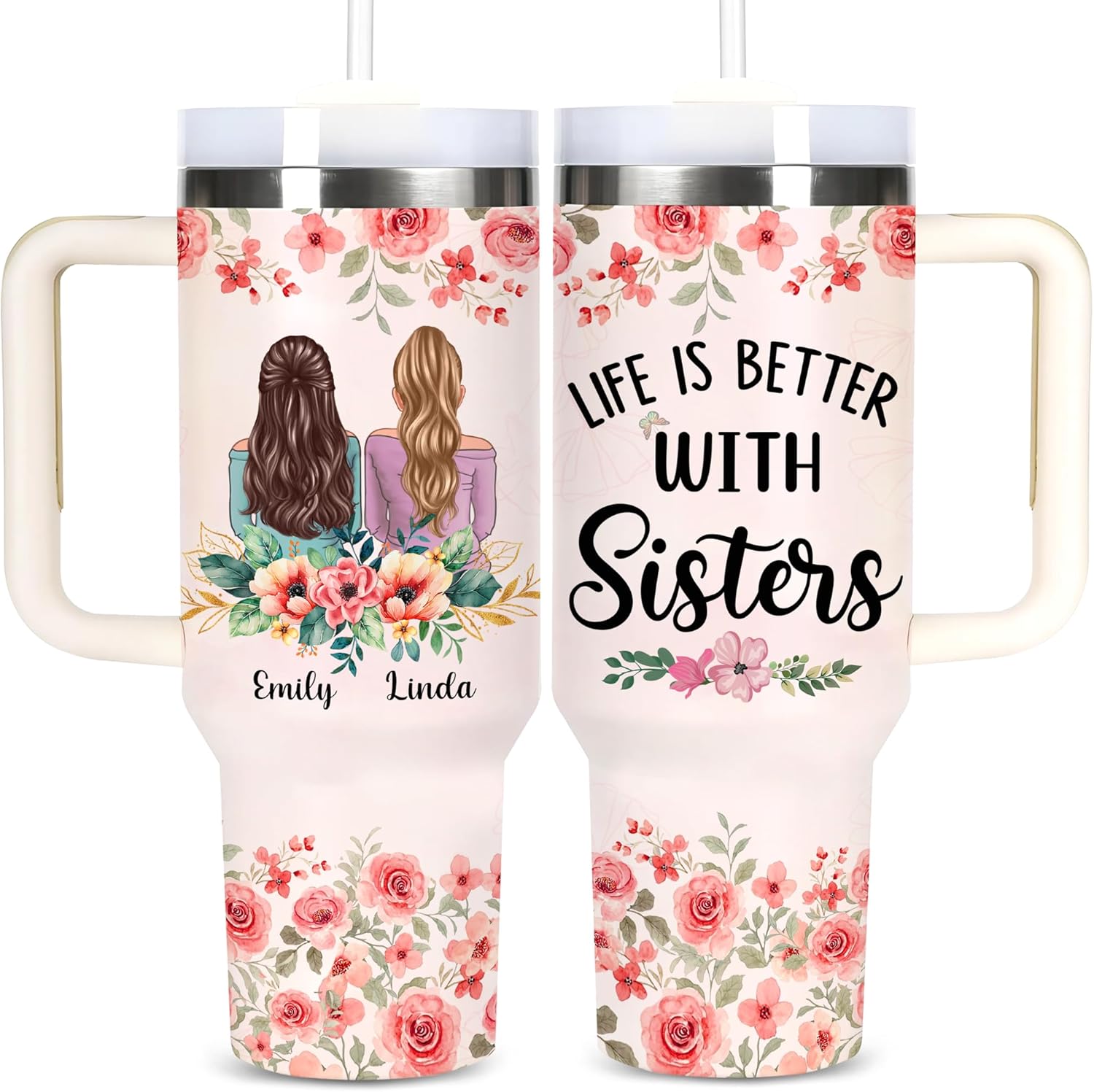 Personalized Bestie Gifts - Mother's Day Gifts For Best Friend, Bestie, Sister, BFF, Her - Life Is Better With Sisters Tumbler 40oz - Birthday, Christmas Friendship Gift For Friends