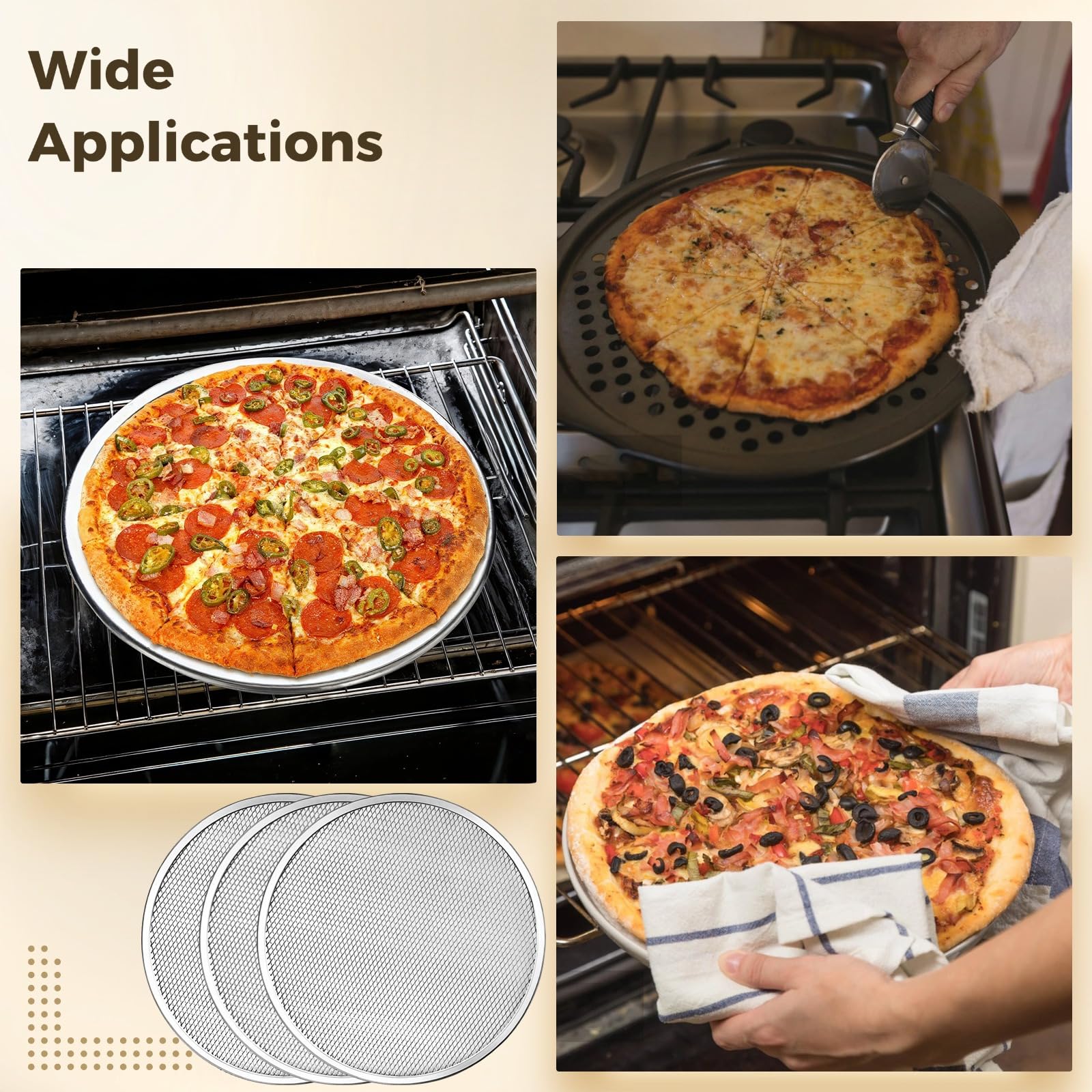 Aluminiowa patelnia do pizzy, zestaw 6 sztuk, z otworami, 30 cm, siatka do pieca do pizzy, wyraźniejsza zapewnia równomierne rozprowadzanie ciepła do użytku domowego lub restauracyjnego