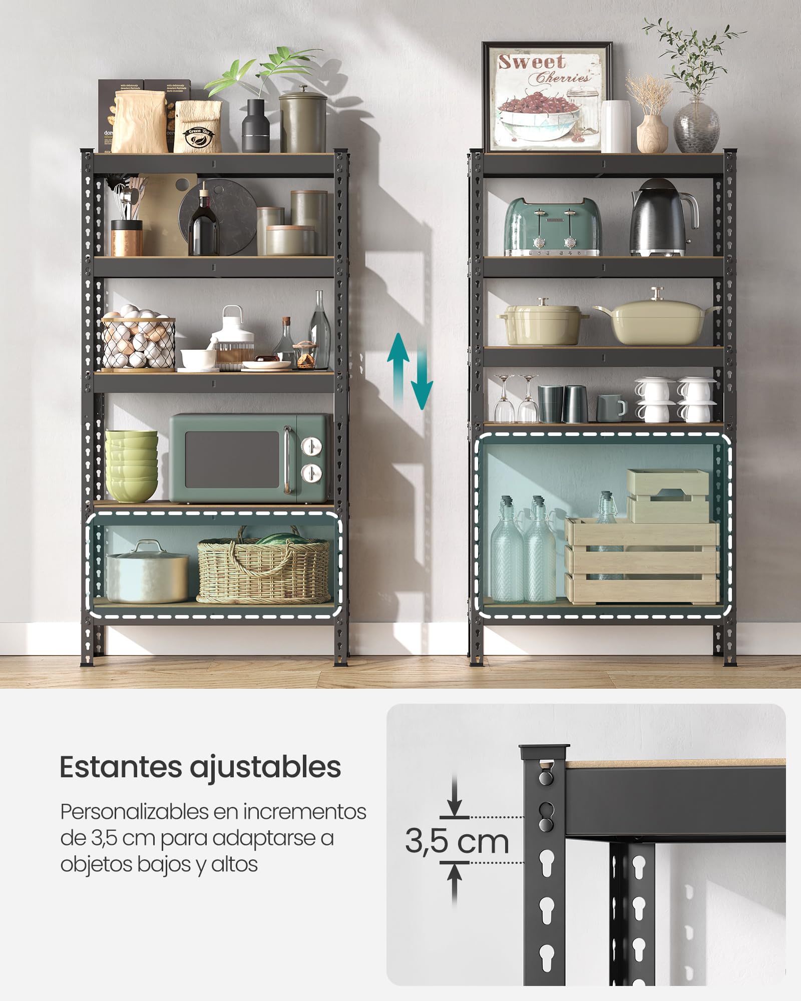 SONGMICS Estantería de 5 Niveles, Estantería de Almacenamiento, Montaje sin Tornillos, Estantes Ajustables, 30 x 75 x 150 cm, Carga de 875 kg, para Garaje, Cobertizo, Bodega, Negro GLR300B01