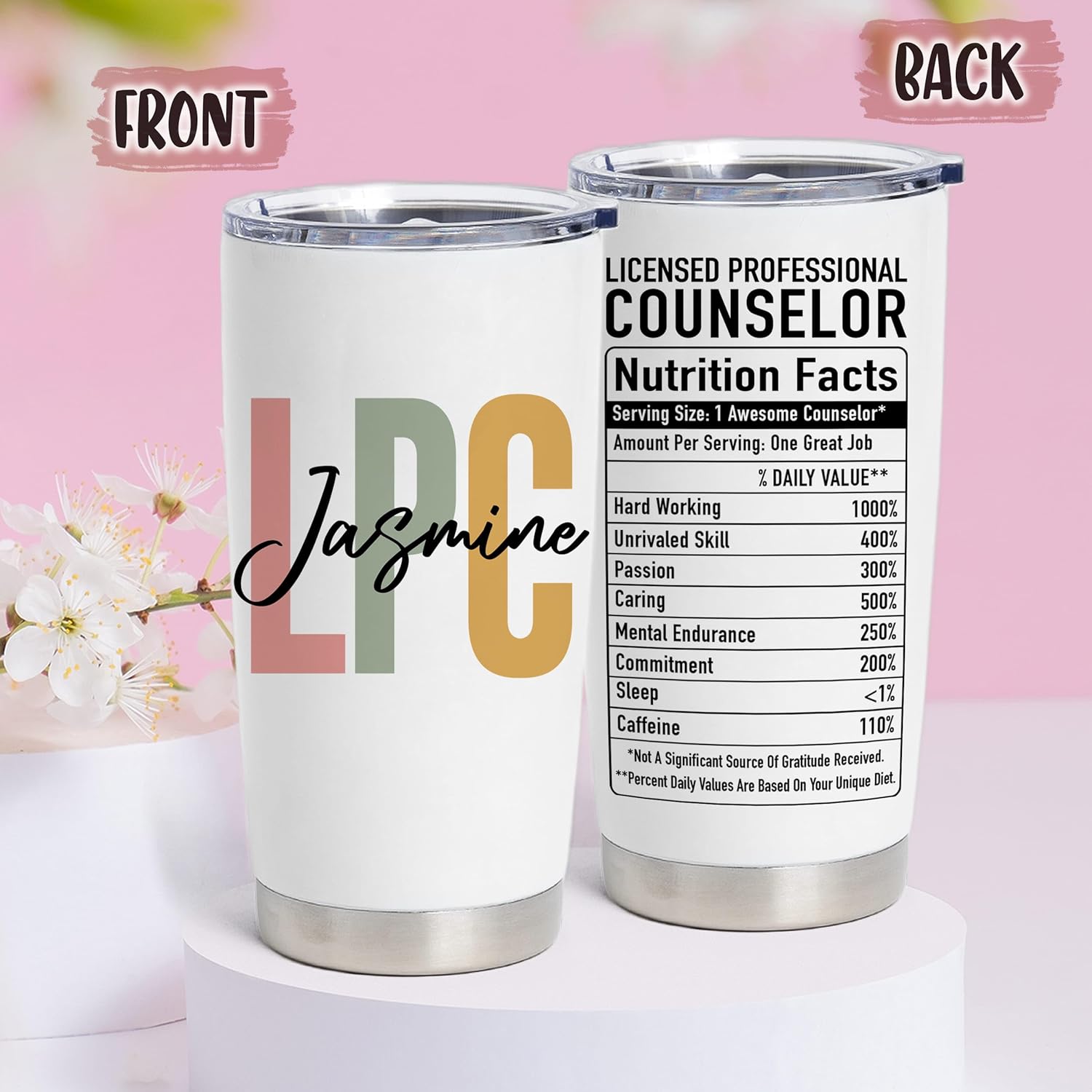 Personalized Licensed Professional Counselor Tumbler 20 Oz - LPC Gifts For Women Men - Mental Health Counseling Nutrition Facts Appreciation Gifts - Image 2