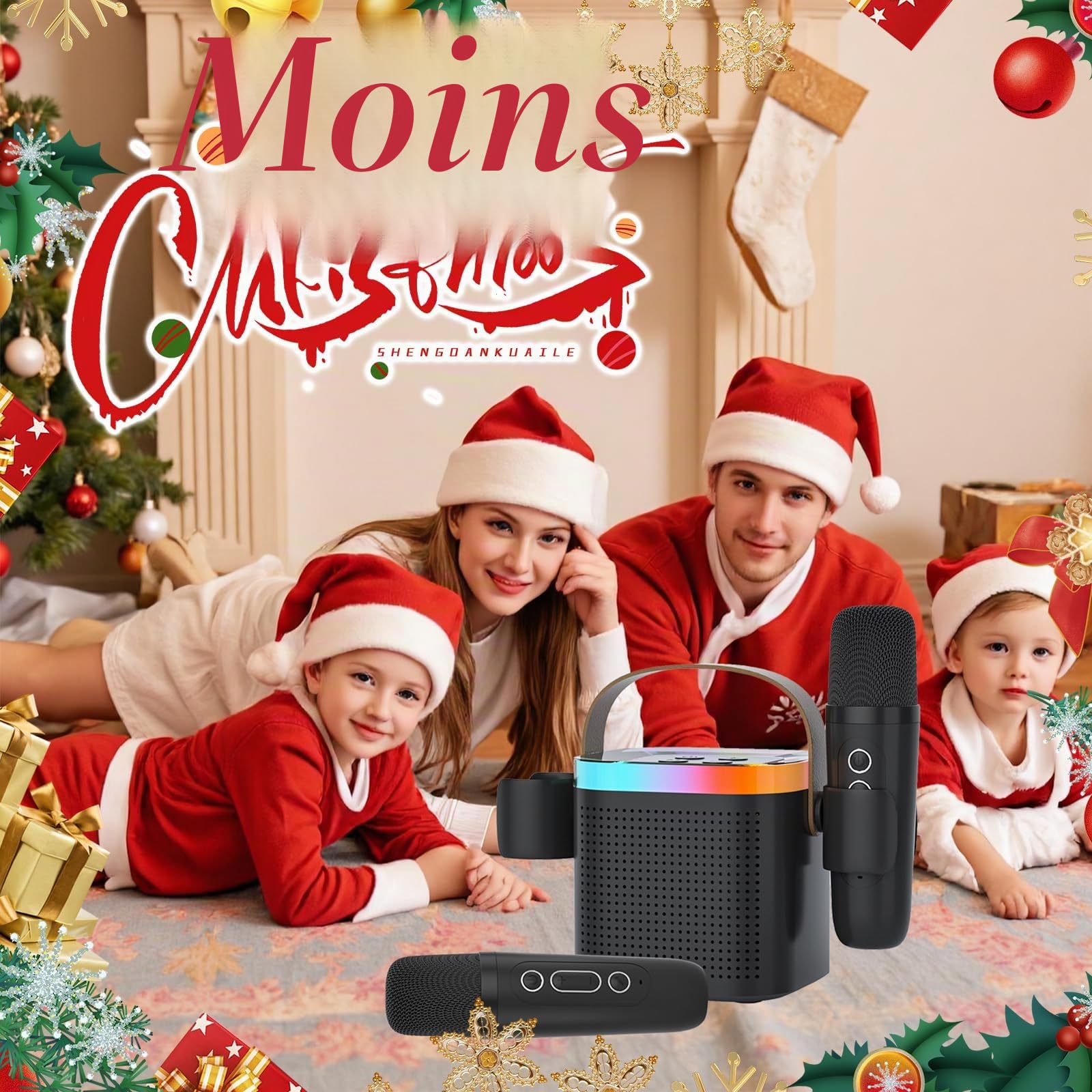 Karaoke Machine Plus 2 Microphone sans Fil Portable Bluetooth Karaoke Barre de Son avec Conversion vocale et LED lumière pour Les Enfants Adultes, Cadeau d'anniversaire de Noël (Noir)