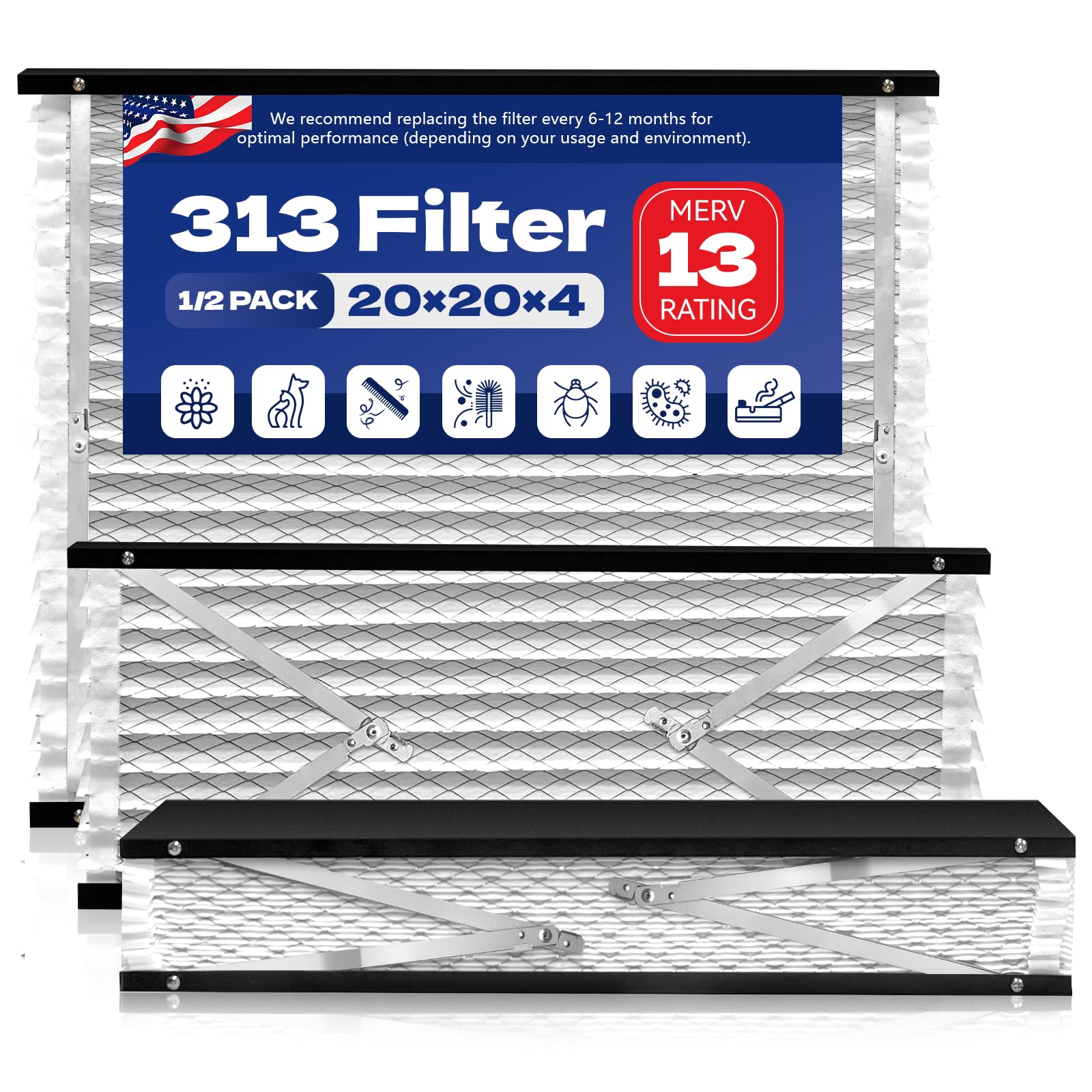 Photo 1 of 2-Pack 313 Replacement Air Filter Compatible with Aprilaire, MERV 13 Air Purifiers for Whole House Models 1310, 2310, 3310, or 4300, Size 20x20x4 Furnace Filter