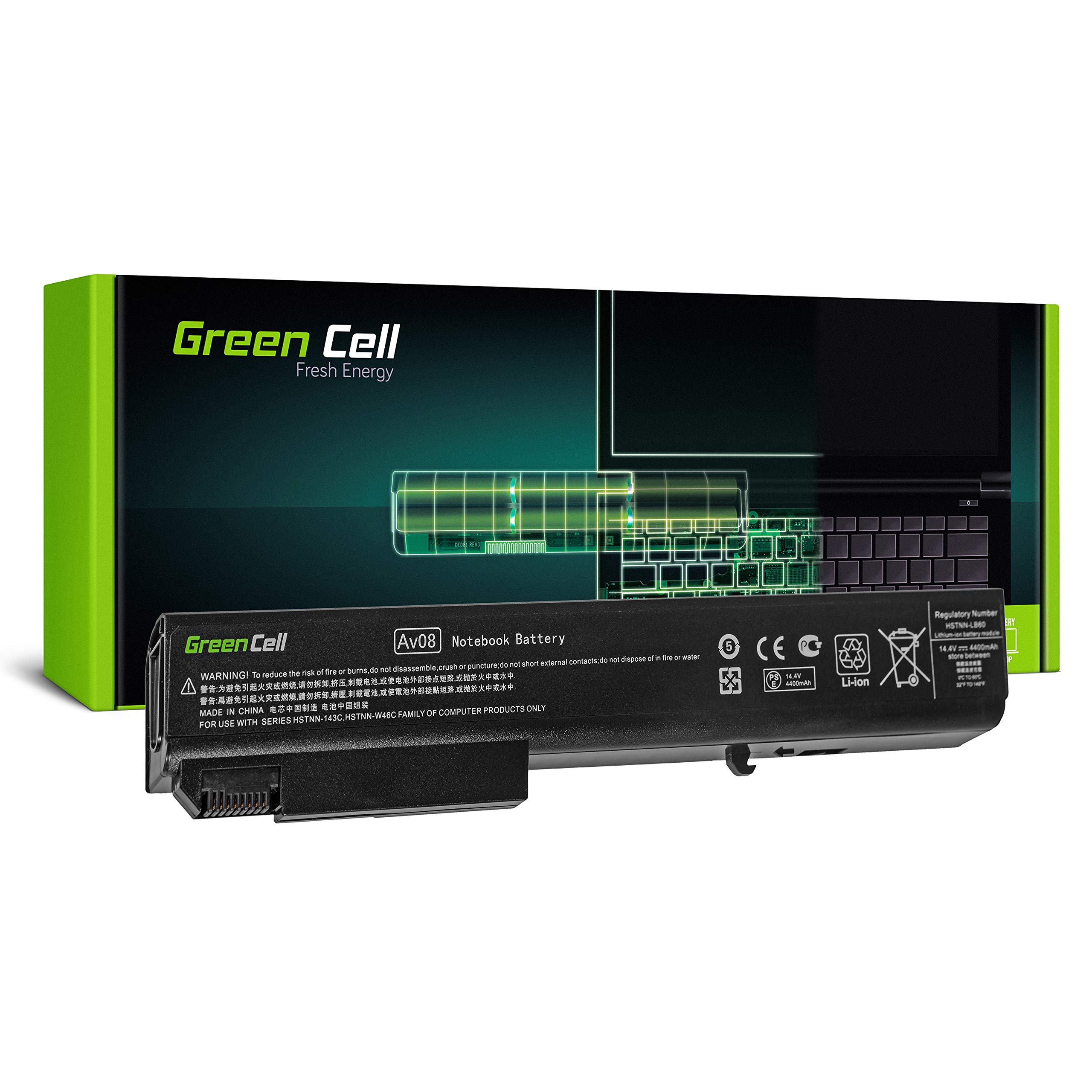 Green Cell Standard Série HSTNN-LB60 HSTNN-OB60 Batterie pour HP EliteBook 8530p 8530w 8540p 8540w 8730w 8740w Ordinateur PC Portable (8 Cellules 4400mAh 14.8V Noir)