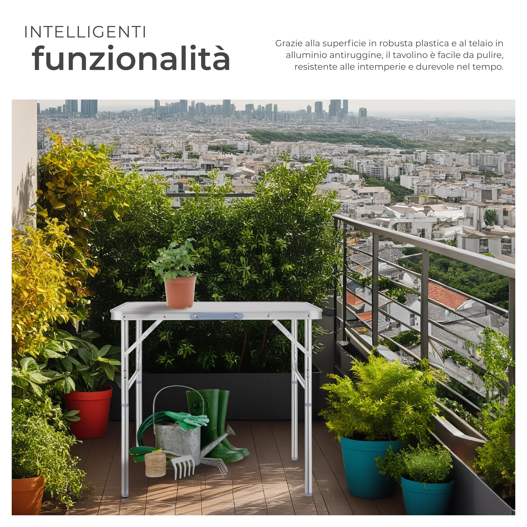 tectake® Tavolo da Campeggio Pieghevole in Alluminio, 75 x 55 x 68 cm, con Maniglia, Tavolo da Giardino Regolabile Salvaspazio, Tavolino Portatile, Resistente alle Intemperie - Grigio