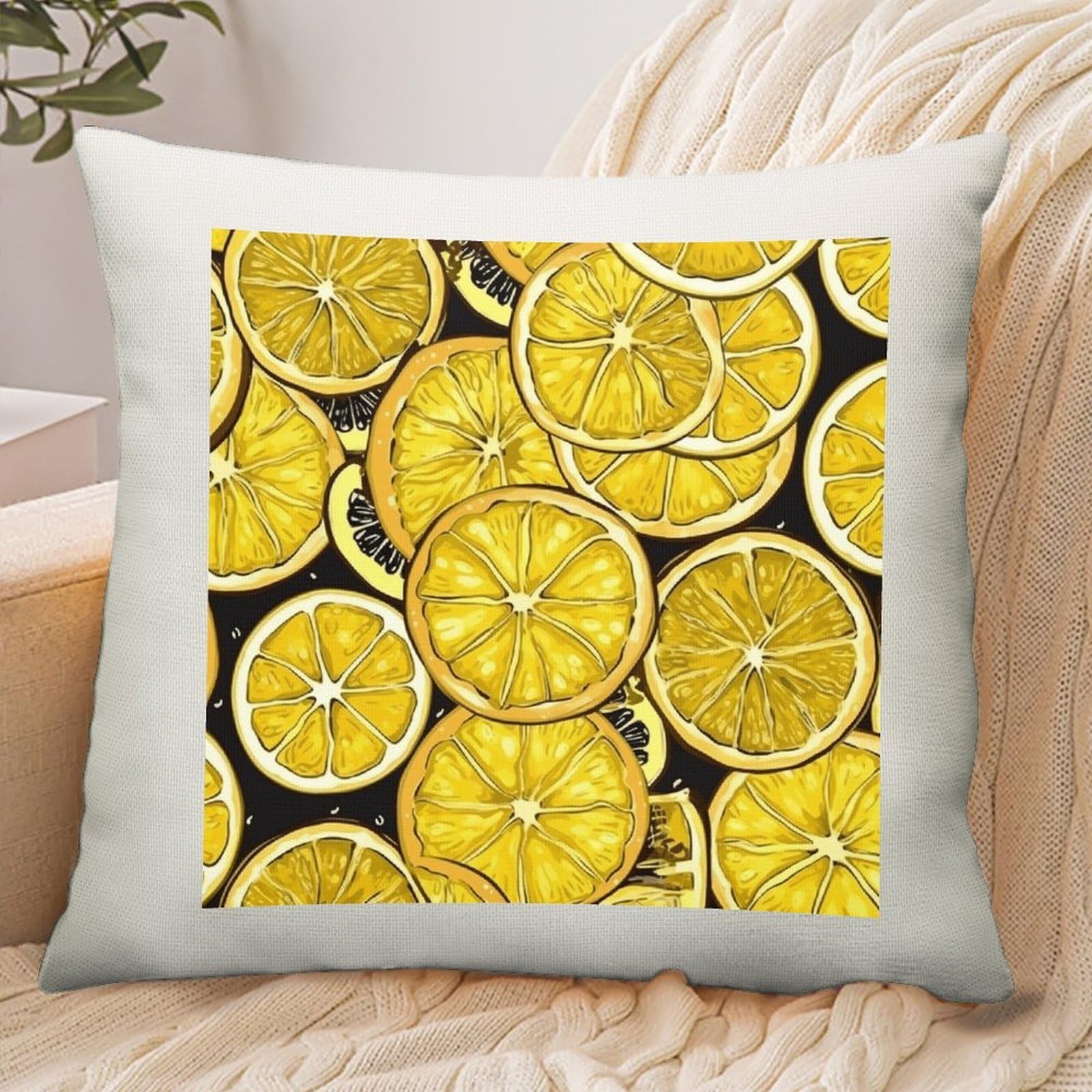Adfgyerh Style Sliced Lemon Wallpaper Pillow Cover Breathable,Pillowcases Boho Decorative Envelope Closure,Throw Pillow Covers For Beach,Patio,Balcony,Couch Living Room 18 * 18In