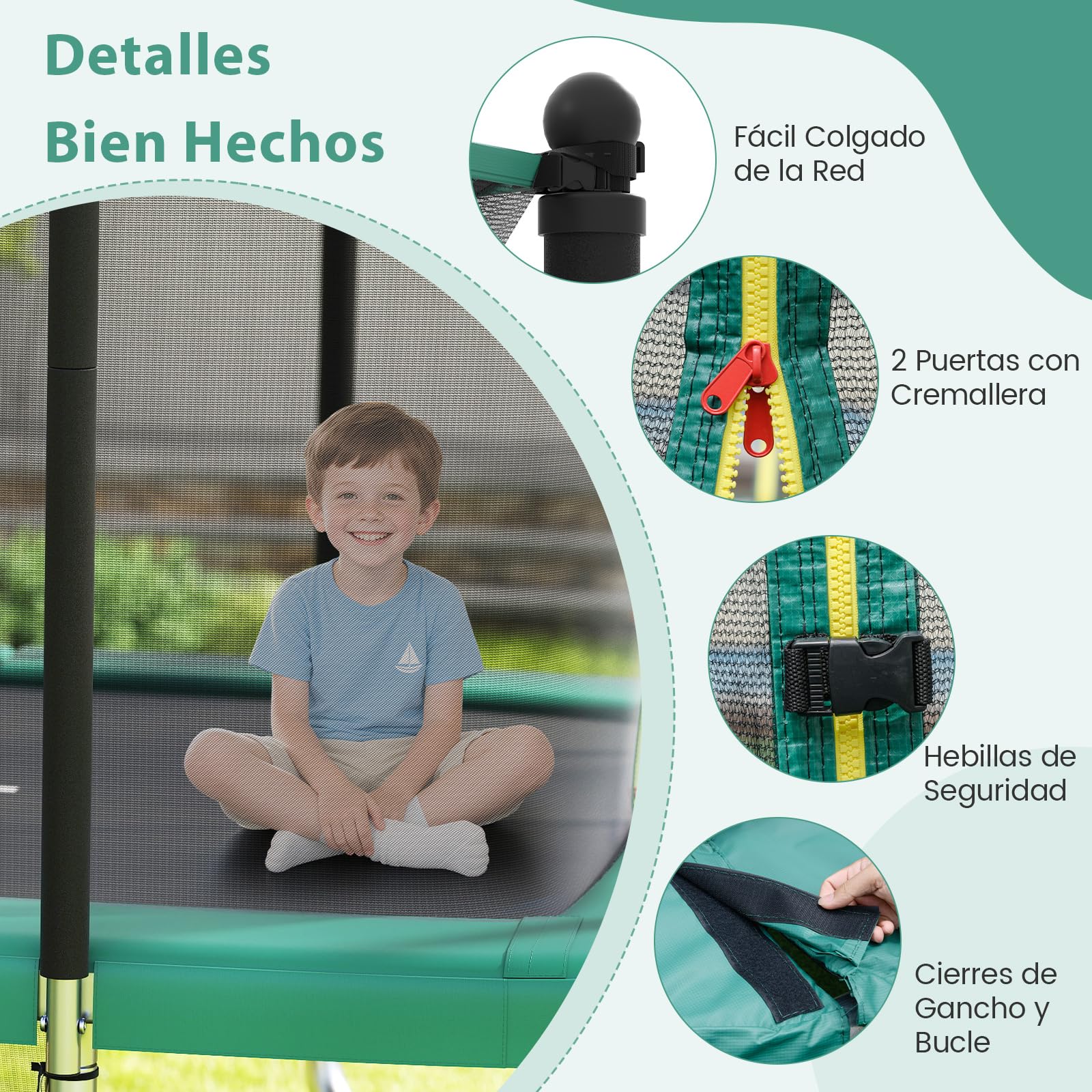 COSTWAY Cama Elastica Infantil, Trampolín Rectangular para Exteriores de 317 x 255 cm, Trampolín para Niños Multifuncional con Canasta de Baloncesto, Red de Protección para Niños Adultos