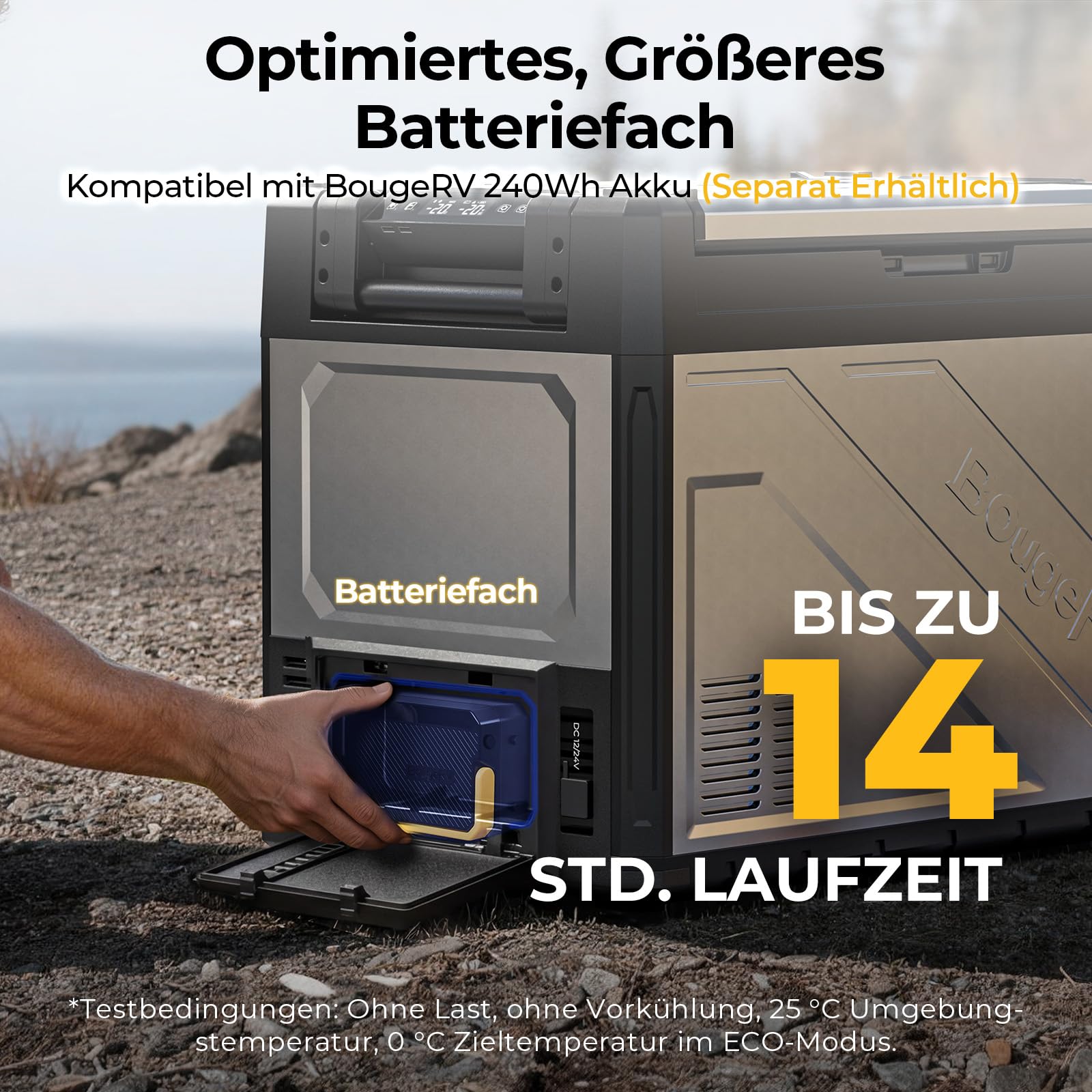 BougeRV Rocky V3.0 65L Auto Kühlbox mit Gefrierfach, Dual Zonen Kompressor Kühlbox 12V/24V 230V mit APP-Steuerung Metallgehäuse IPX4 Auto Kühlschrank für Camping Reisen Boot Angeln, -20℃~20℃