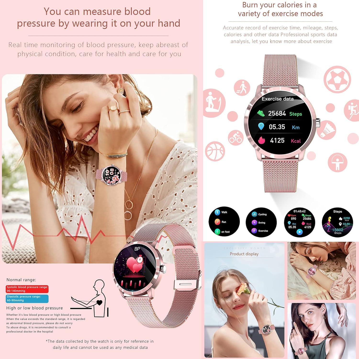 Reloj inteligente para mujer, 1,32 pulgadas, AMOLED con función de teléfono, rastreador de fitness, 123 modos deportivos, monitor de actividad con presión arterial, monitor de sueño, podómetro, reloj
