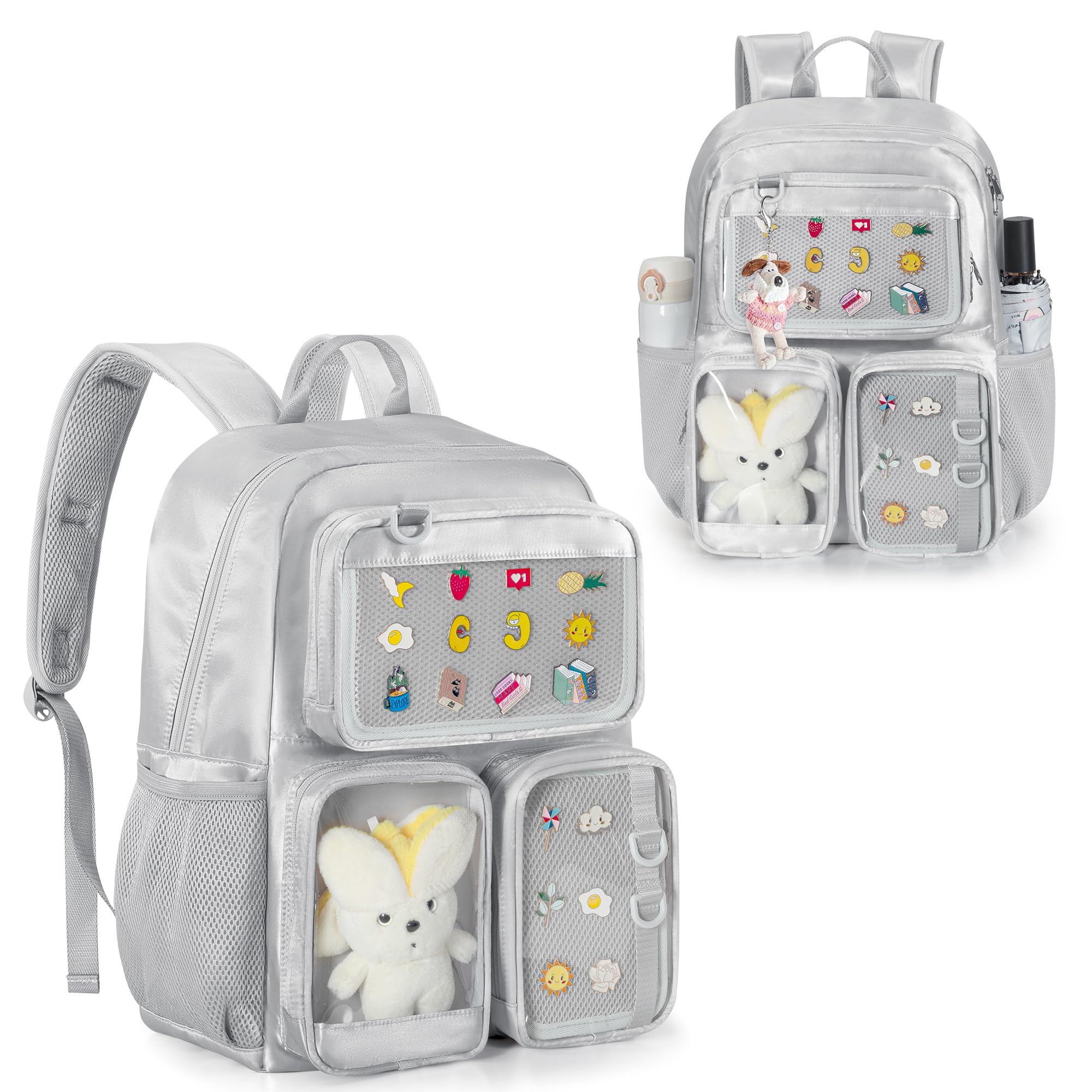 Ita Bag Pin Display Backpack with Insert, Kawaii Aesthetic Backpack | Ita Backpack with 3 Clear-Window Pockets, Laptop Sleeve, Aesthetic Backpack for Cosplay & Concert(Pins NOT Included)