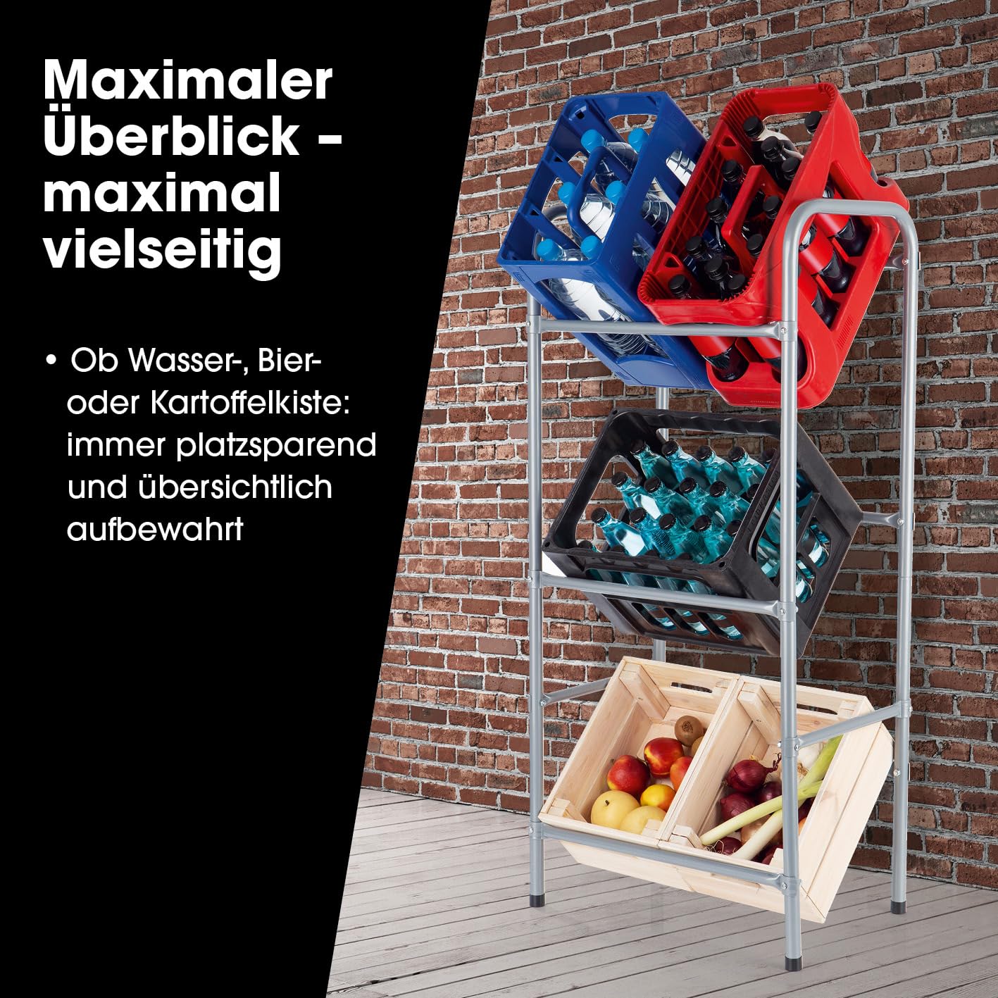 EASYmaxx Getränkekistenregal aus Metall für 3 Kästen 2er-Set | Platzsparende, praktische und organisierte Lagerung auf 3 Etagen | Kistenregal für Ordnung und Platz in Ihrem Zuhause