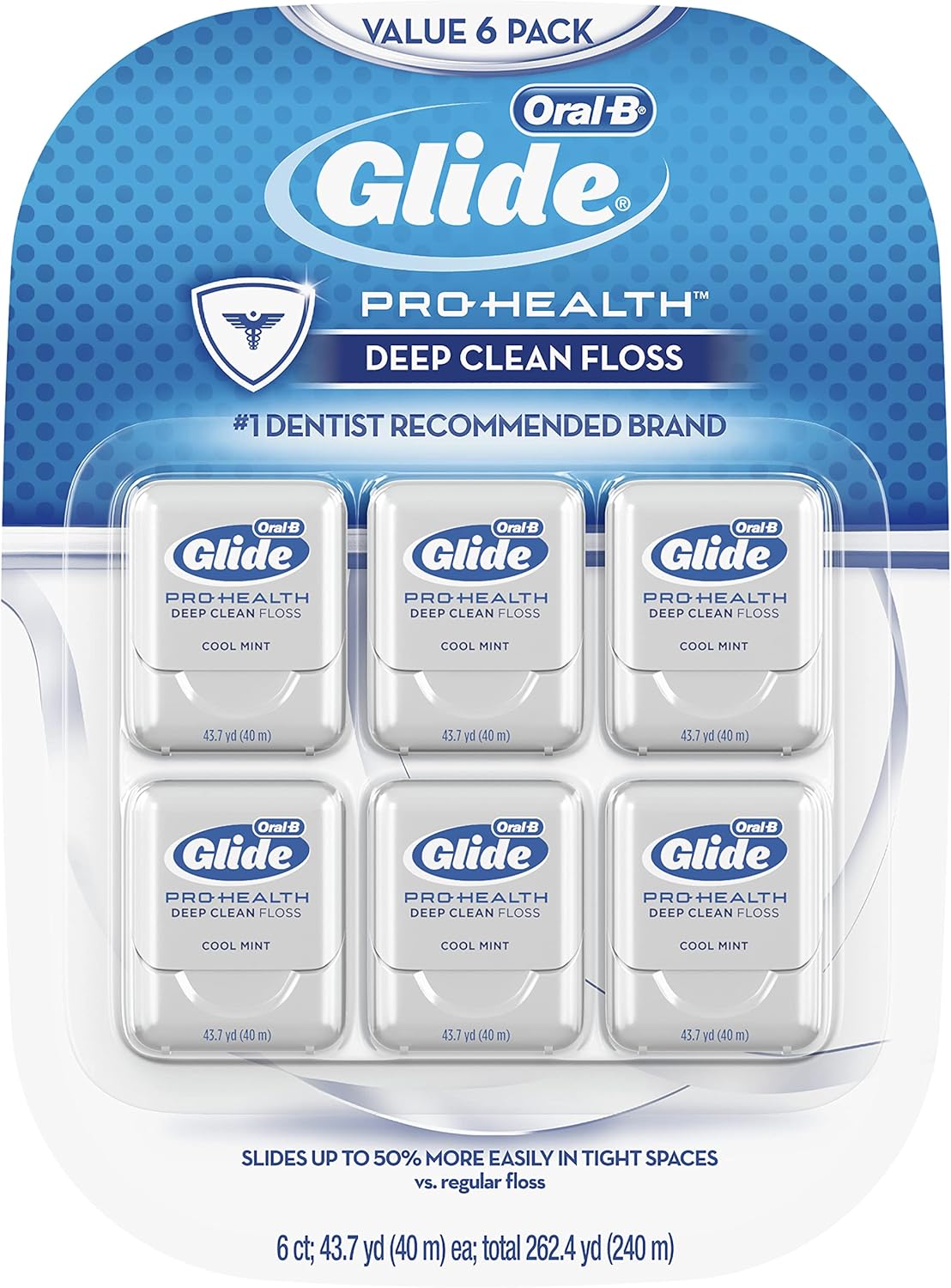 OralB Glide ProHealth Dental Floss, Deep Clean, Mint, 40m, Pack of 6