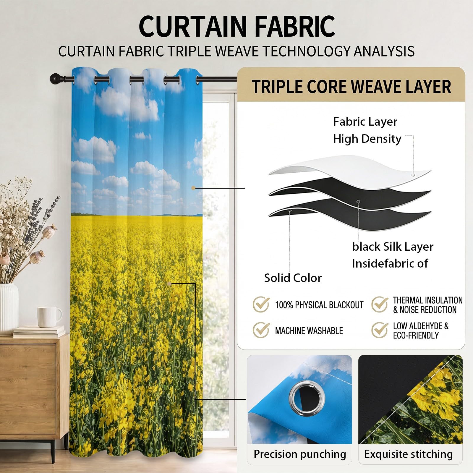 Rideaux Occultants Chambre Naturel Campagne Jaune 91.5 x 214 cm (L x H)
