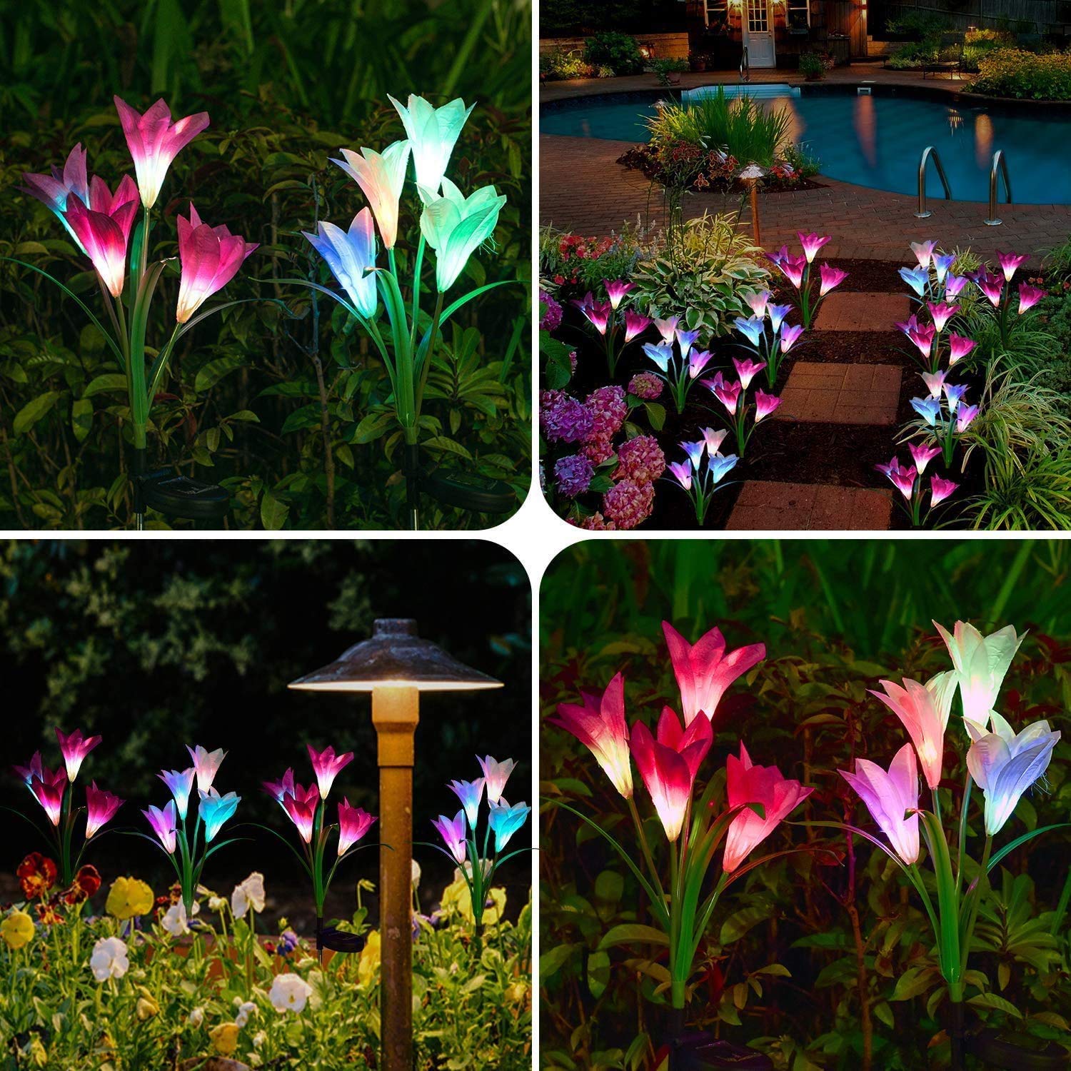 Lampes Solaires Extérieur SOLARBABY - 4 Lys LED Couleurs Changeantes - IP55 - Autonomie 8-10h - Pour Jardin