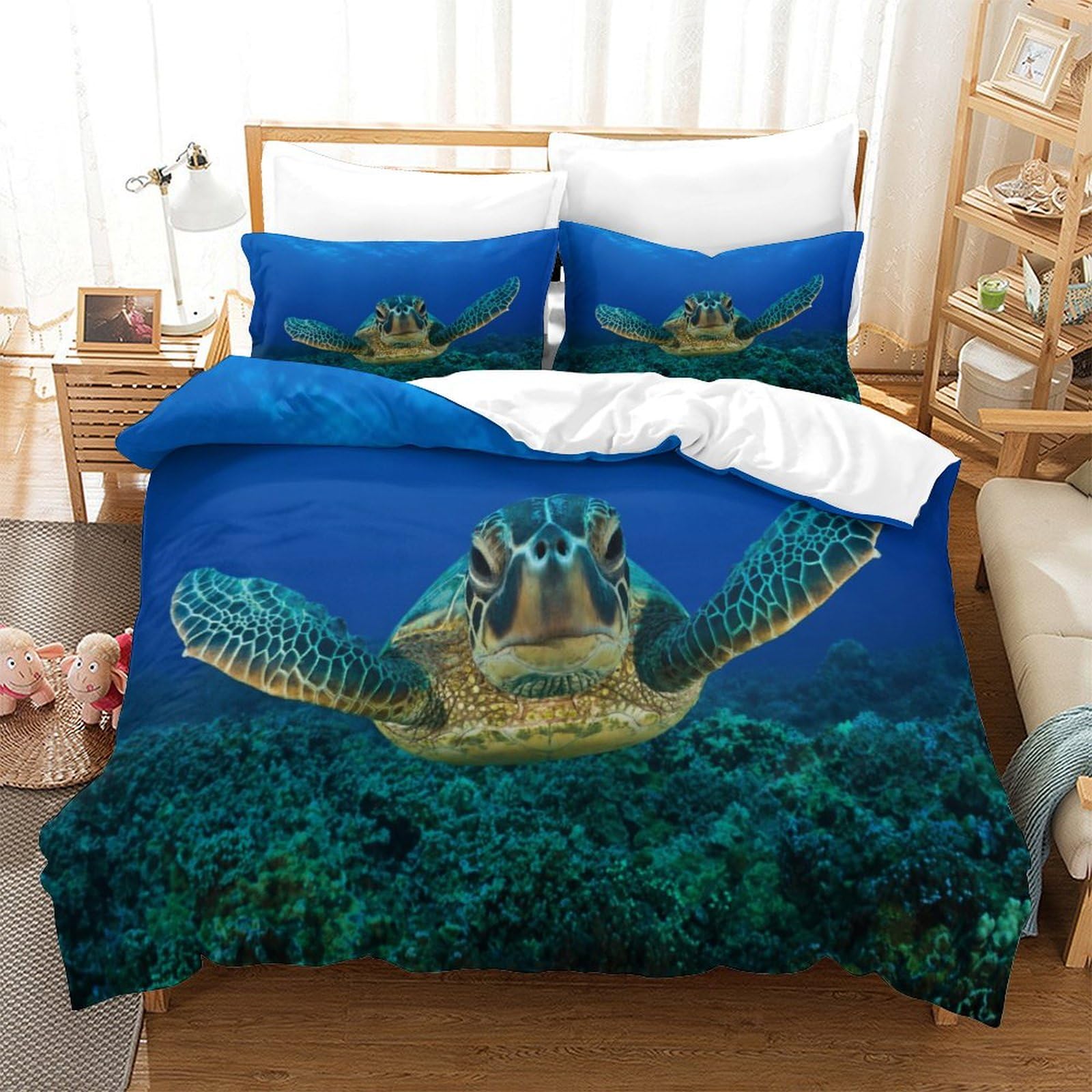 P1s9u7w5y Sea Turtle-3 3D Printed Sea Turtle Microfiber 3Pcs Duvet Cover Set, Ocean Theme Microfiber Bedding Set Double（200X200cm）