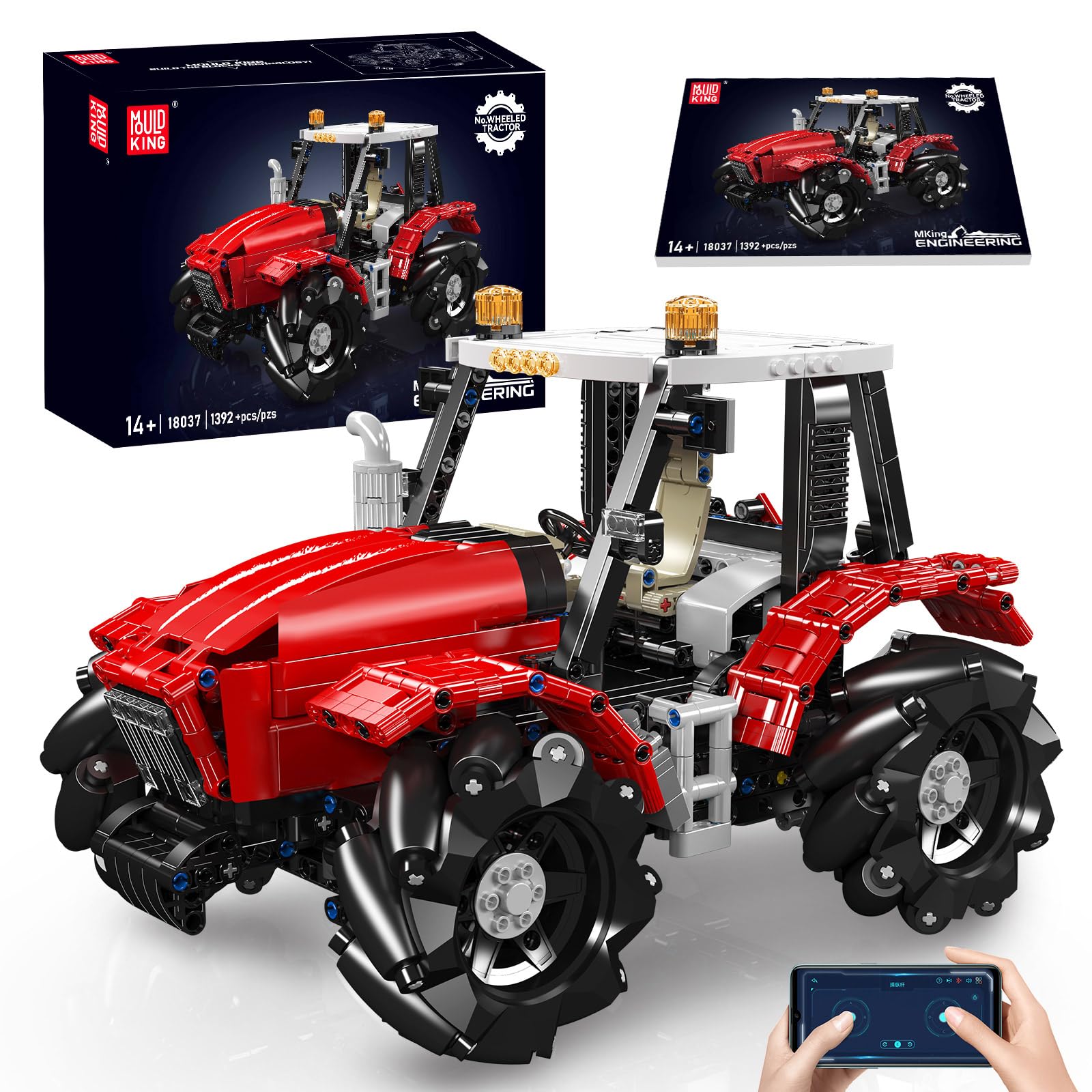 18037 Technology 4x4 Wheeled Tractor Model, Remote Controlled All Terrain Vehicle Building Blocks, Building Gift for Adults (1392 Pieces)