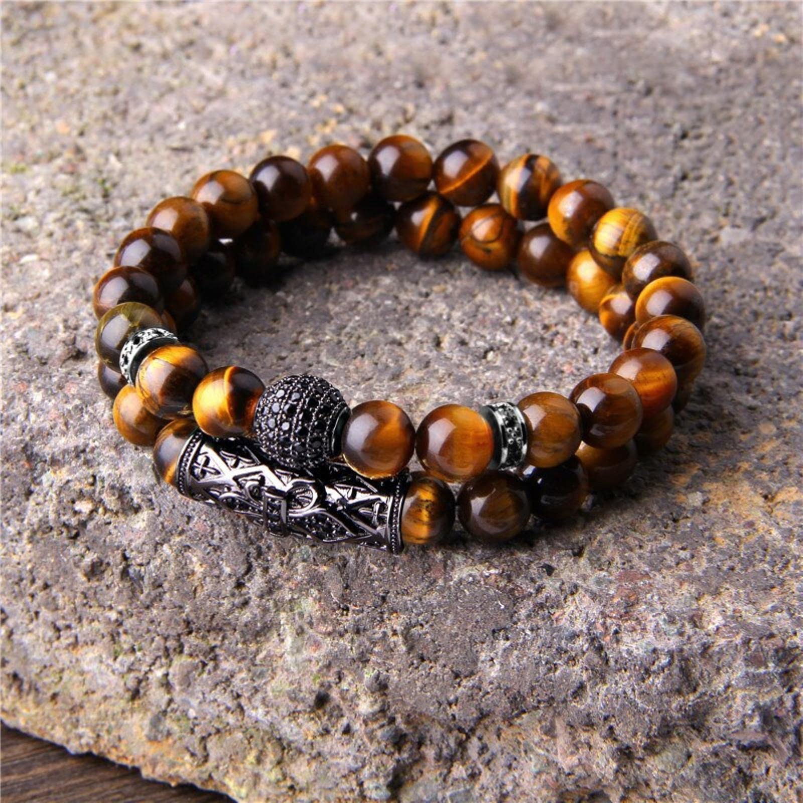 Set Di Braccialetti Da Uomo 2 Pezzi/set Braccialetti Con Occhio Di Tigre Blu Reale Per Uomo Braccialetti In Pietra Naturale Con Fascino A Mosaico Regalo Di Gioielli Di Moda