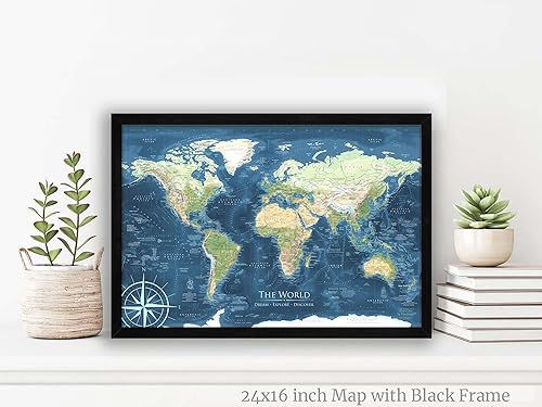 Miniatura 6 de GEOJANGO Mapa de viaje del mundo personalizado con alfileres, lienzo estirado de pared grande, póster enrollado o mapa enmarcado, Voyager 1 hecho a
